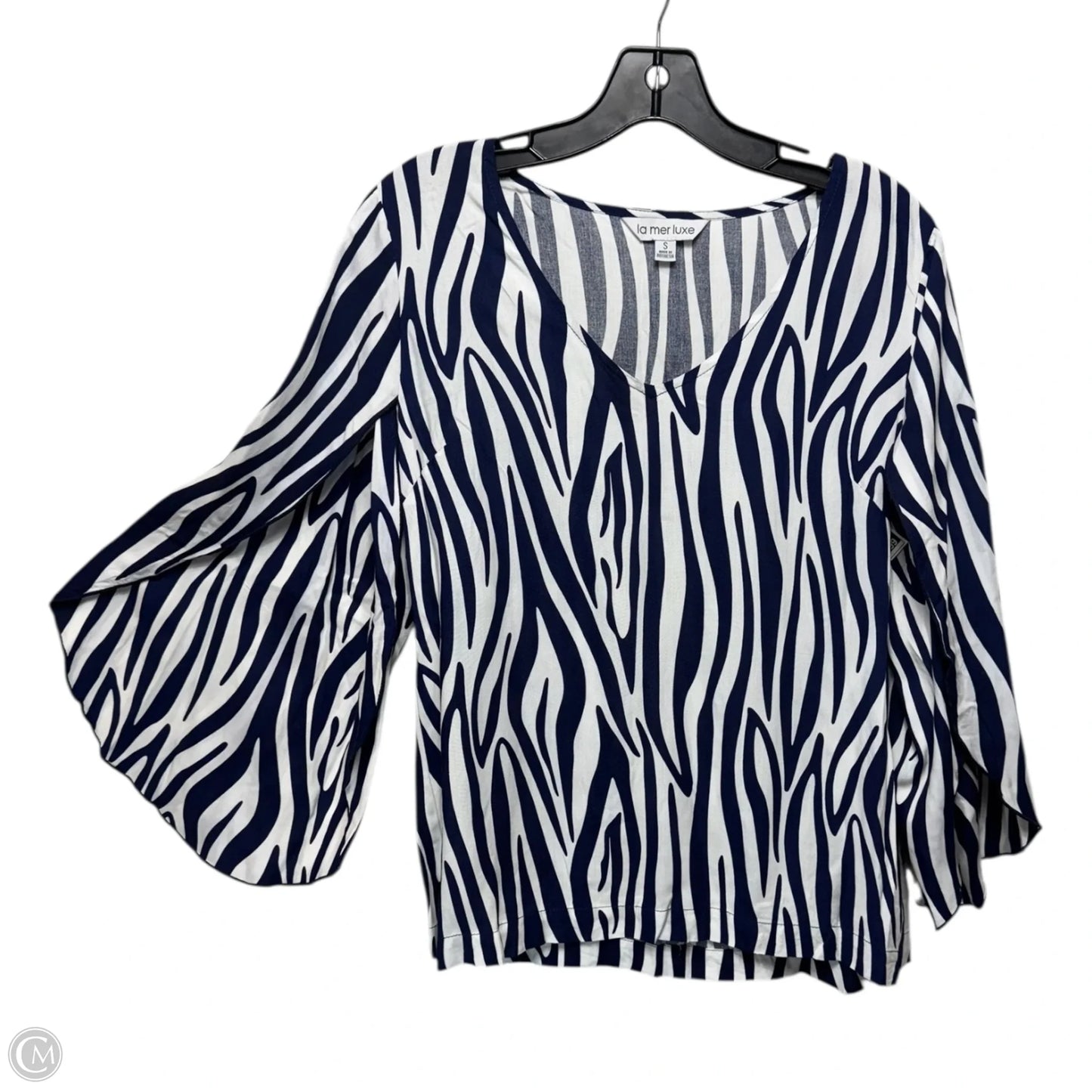 Top 3/4 Sleeve By la mer luxe In Zebra Print (blue & white), Size: S