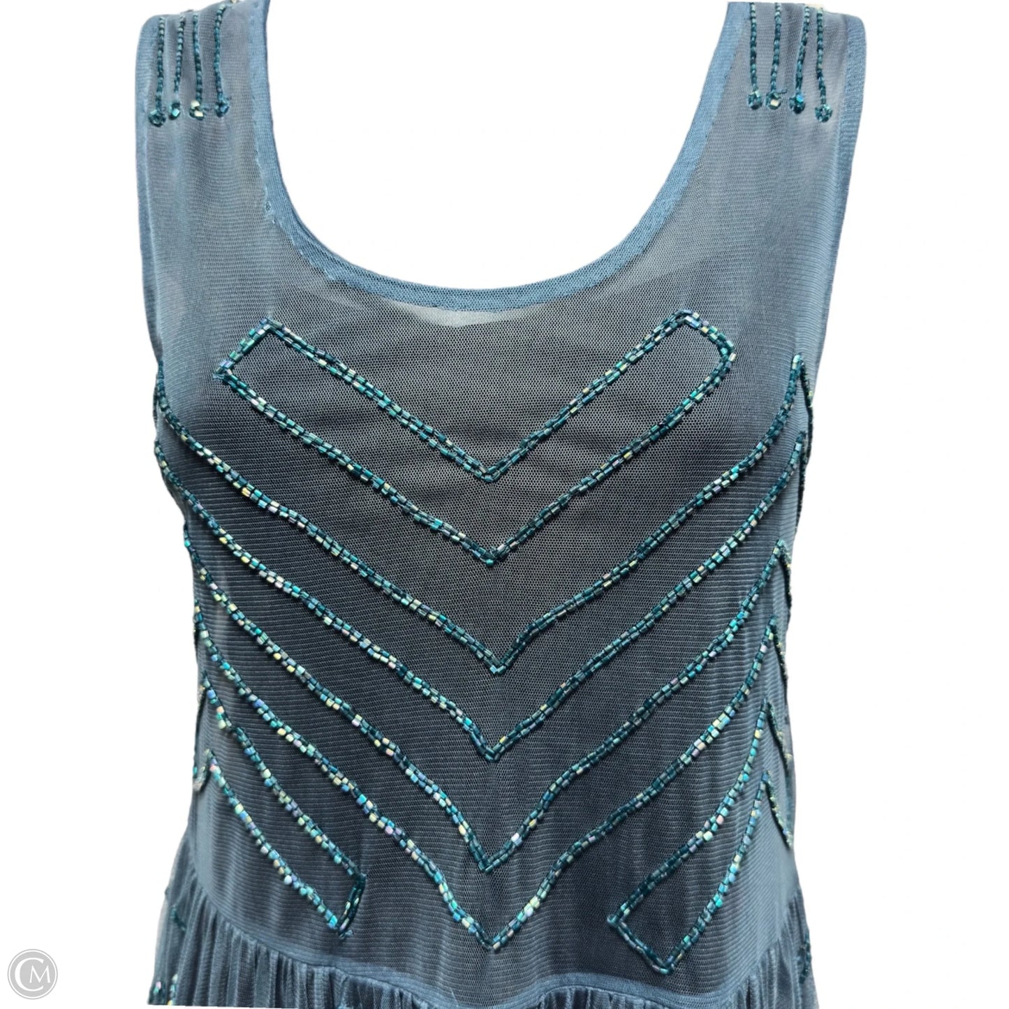 Embellished Mesh Sheer Mini Dress By Free People In Teal, Size: XS