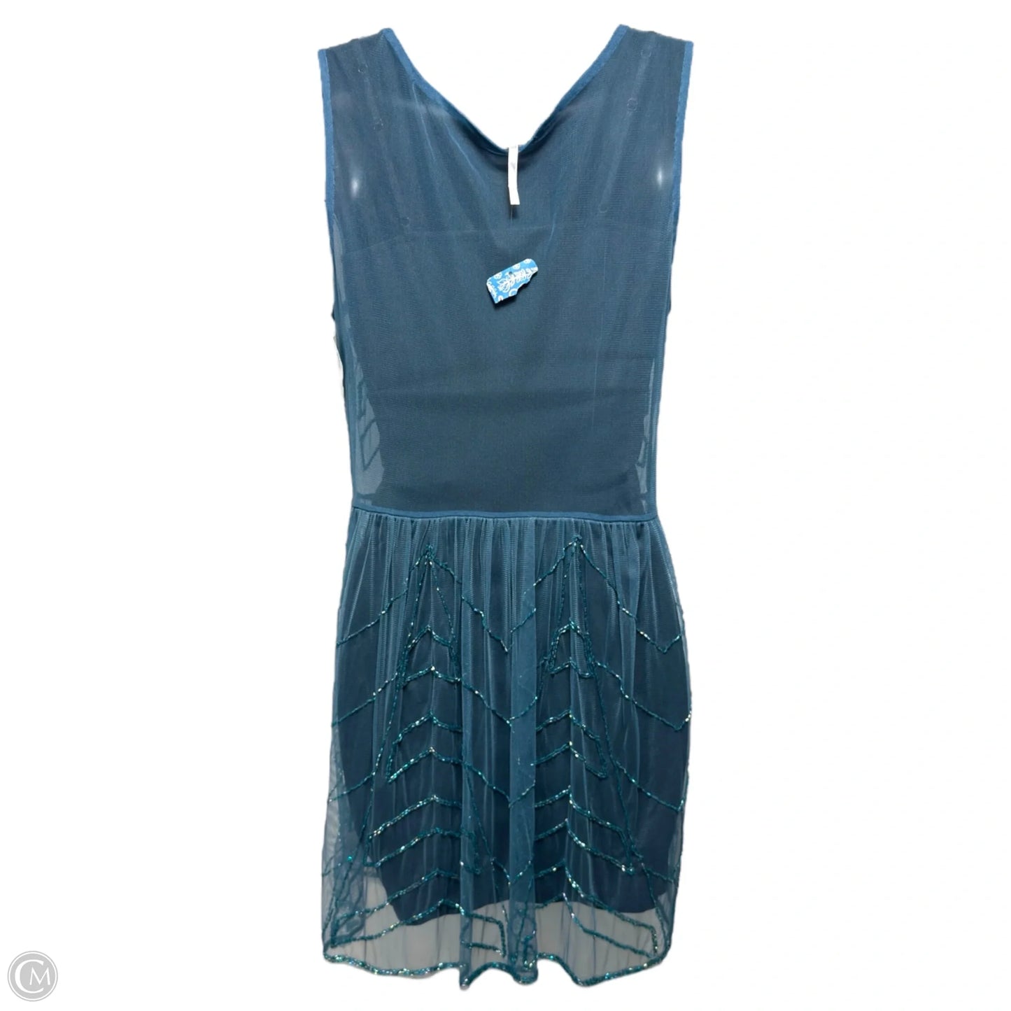 Embellished Mesh Sheer Mini Dress By Free People In Teal, Size: XS