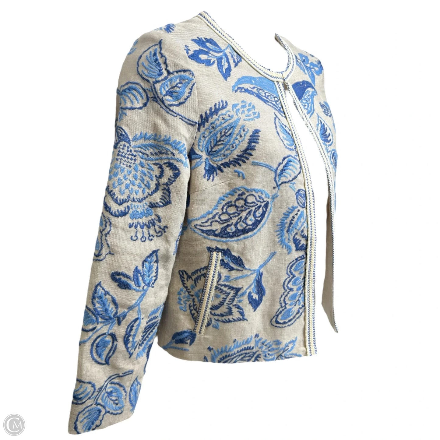Kinsey Linen Embroidered Jacket By J Mclaughlin In Paisley Print, Size: L