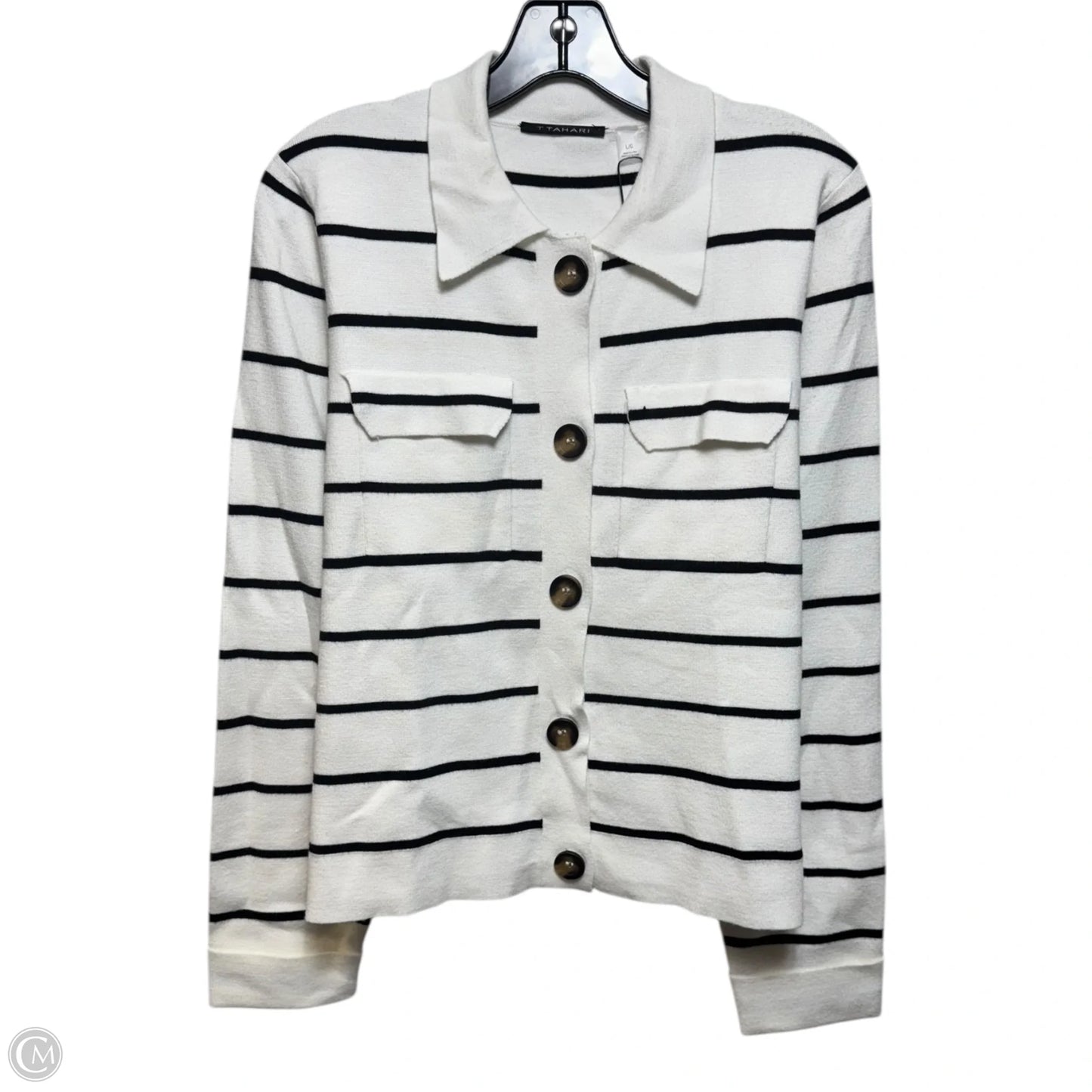 Sweater By Tahari By Arthur Levine In Striped Pattern, Size: L