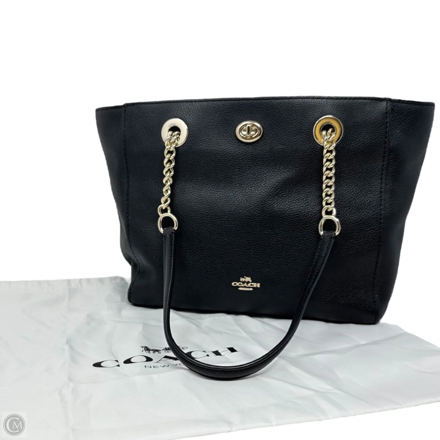 Pebbled Leather Turnlock Chain Tote Designer By Coach, Size: Medium