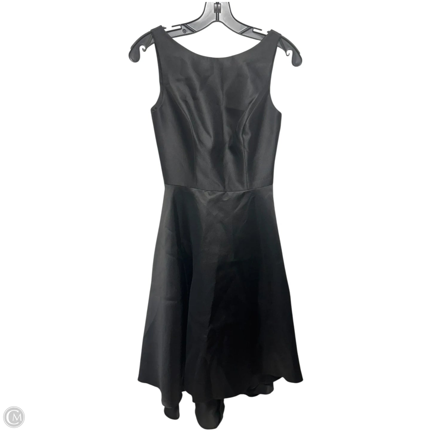 Bateau Neck Satin High Low Cocktail Dress By Alfred Sung In Black, Size: 0