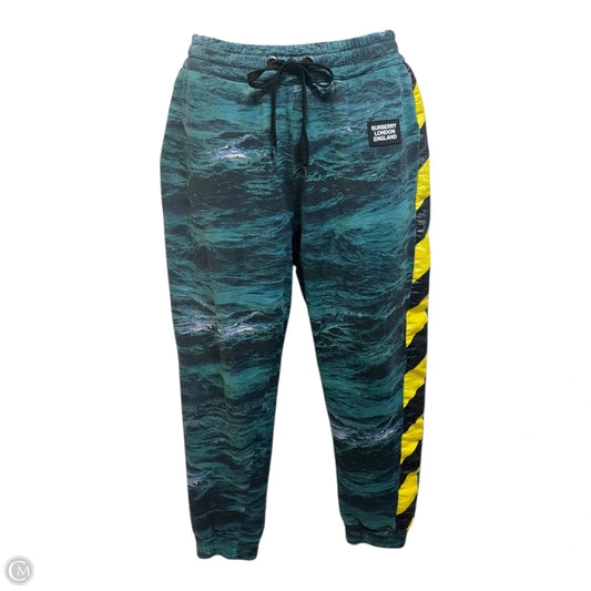 Tape Detail Sea Print Track Pants Luxury Designer By Burberry In Deep Teal, Size: M