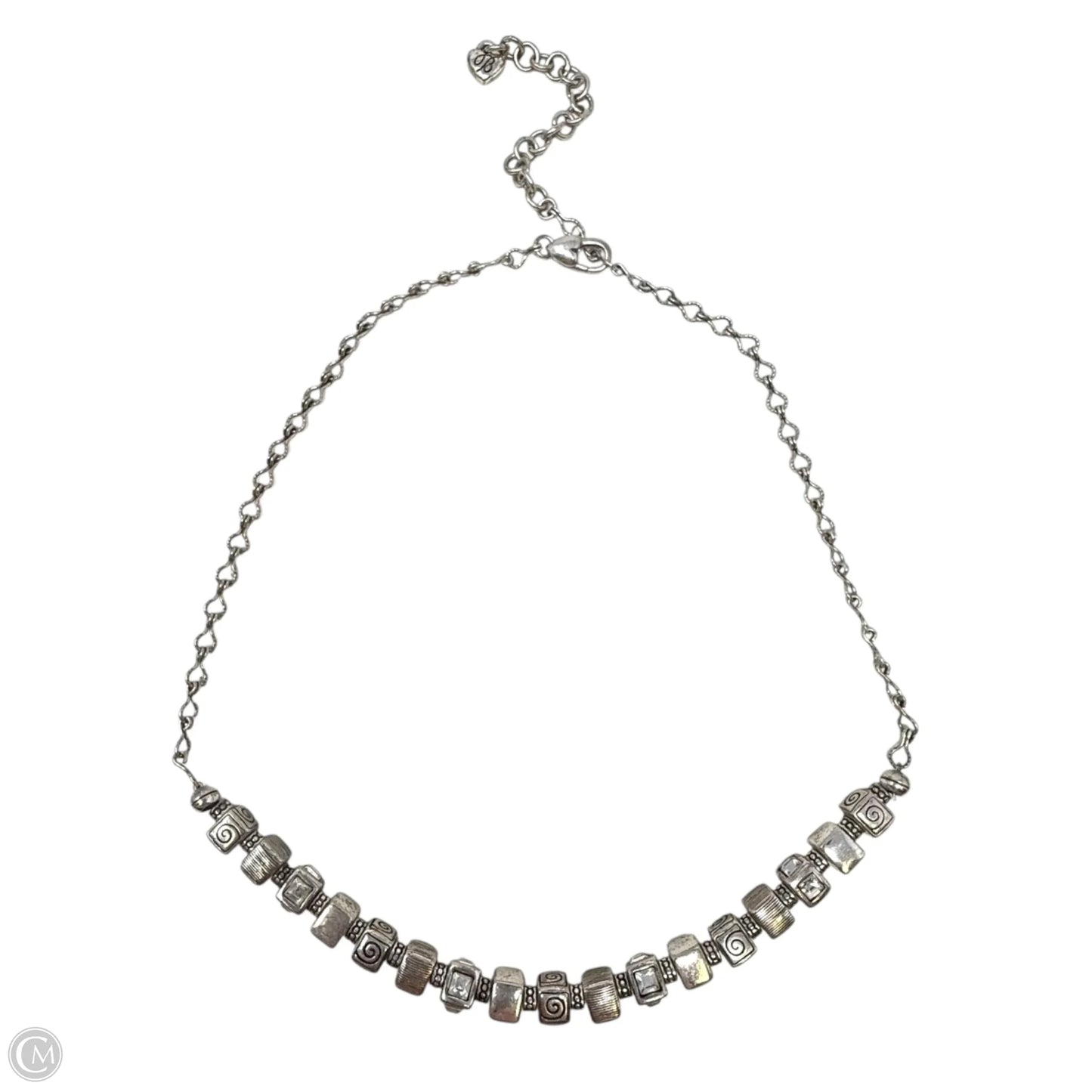 Silver Tone & Crystal Square Bead Charm Necklace By Brighton