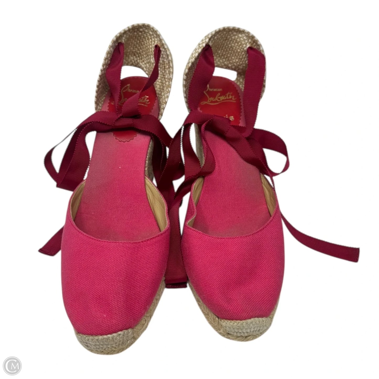 Ankle Tie Espadrille Wedge Shoes Luxury Designer By Christian Louboutin In Red, Size: 8 (IT 39)