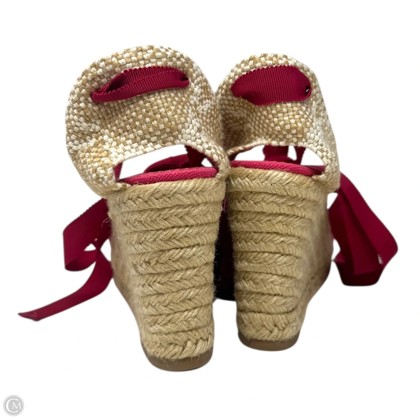Ankle Tie Espadrille Wedge Shoes Luxury Designer By Christian Louboutin In Red, Size: 8 (IT 39)
