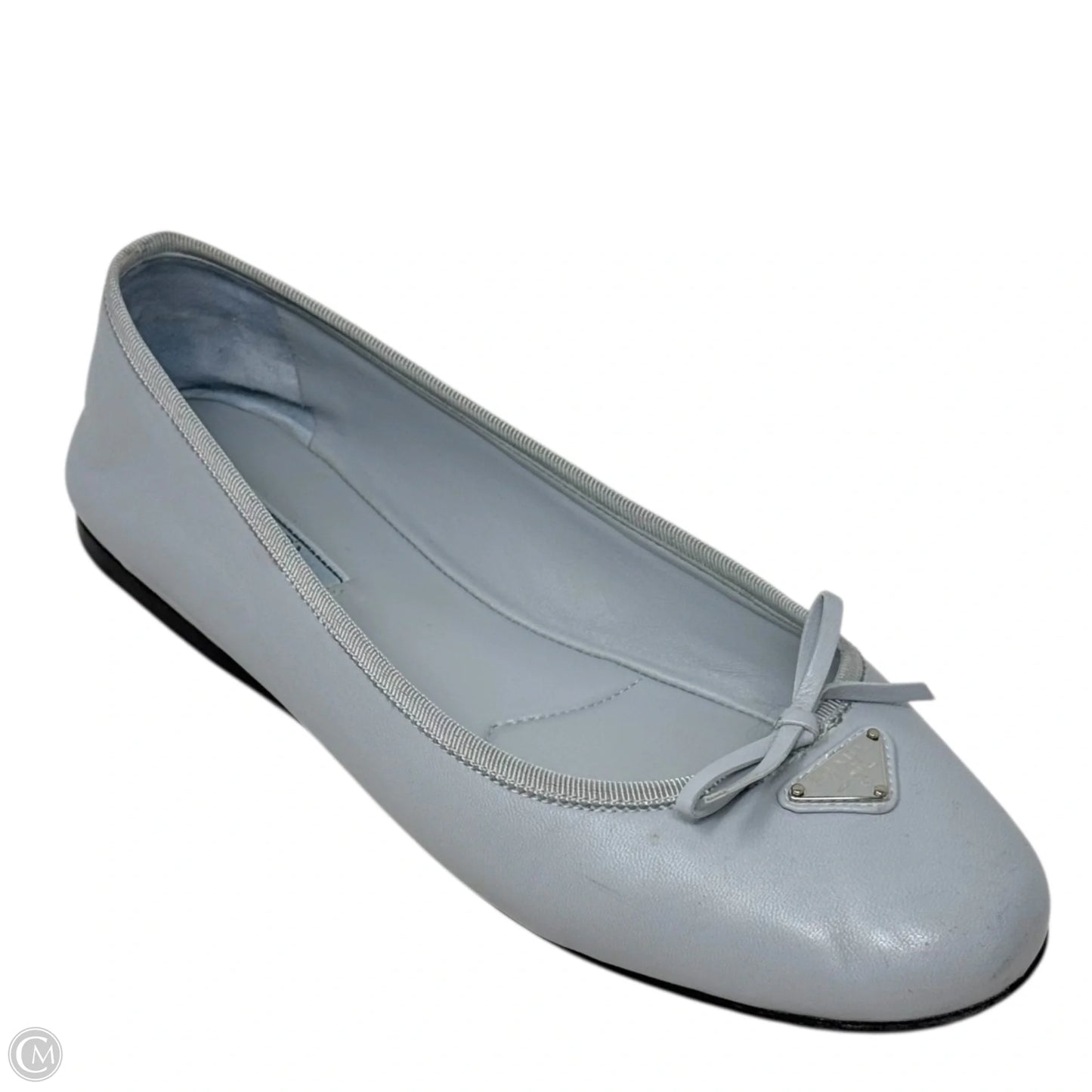 Nappa Lambskin Leather Bow Ballerina Flats Luxury Designer By Prada In Cornflower (Fiordaliso), Size: US 9/IT 39