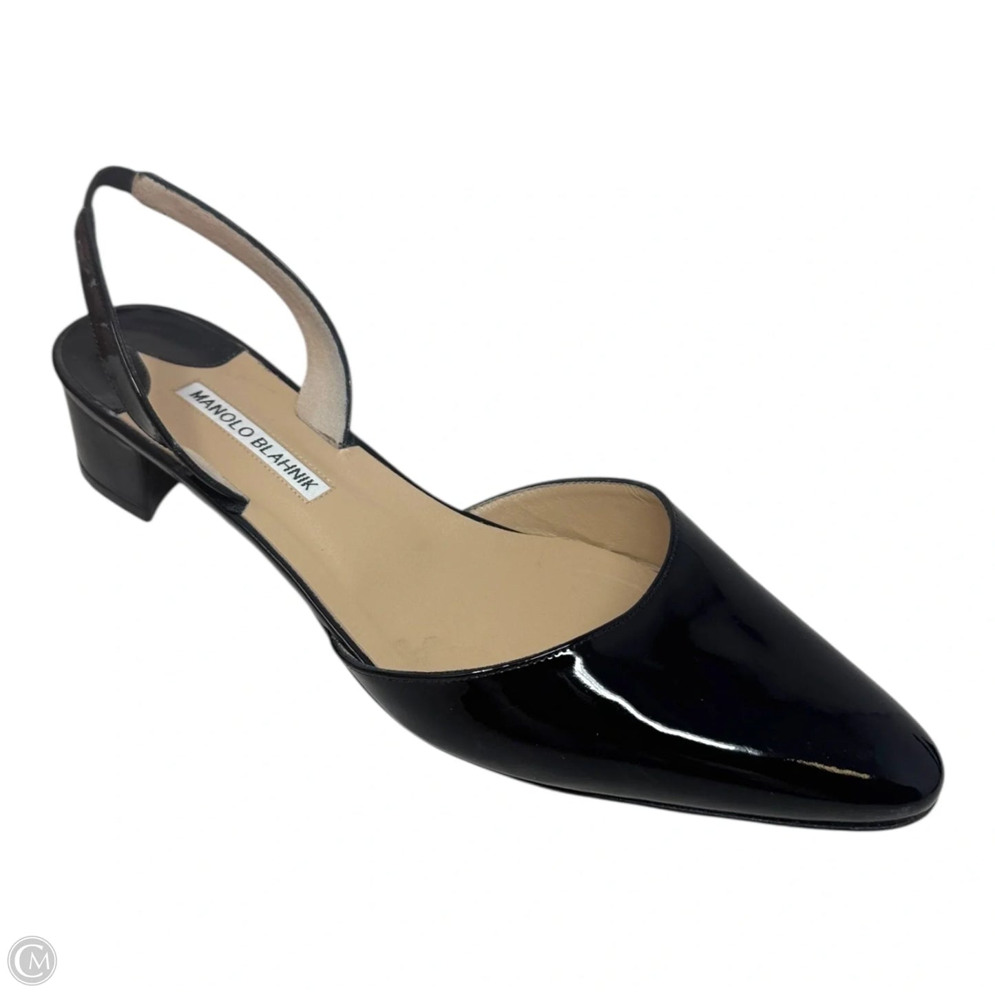 Aspro Patent Slingback Shoes Luxury Designer By Manolo Blahnik In Black, Size: 9.5 (IT 39.5)