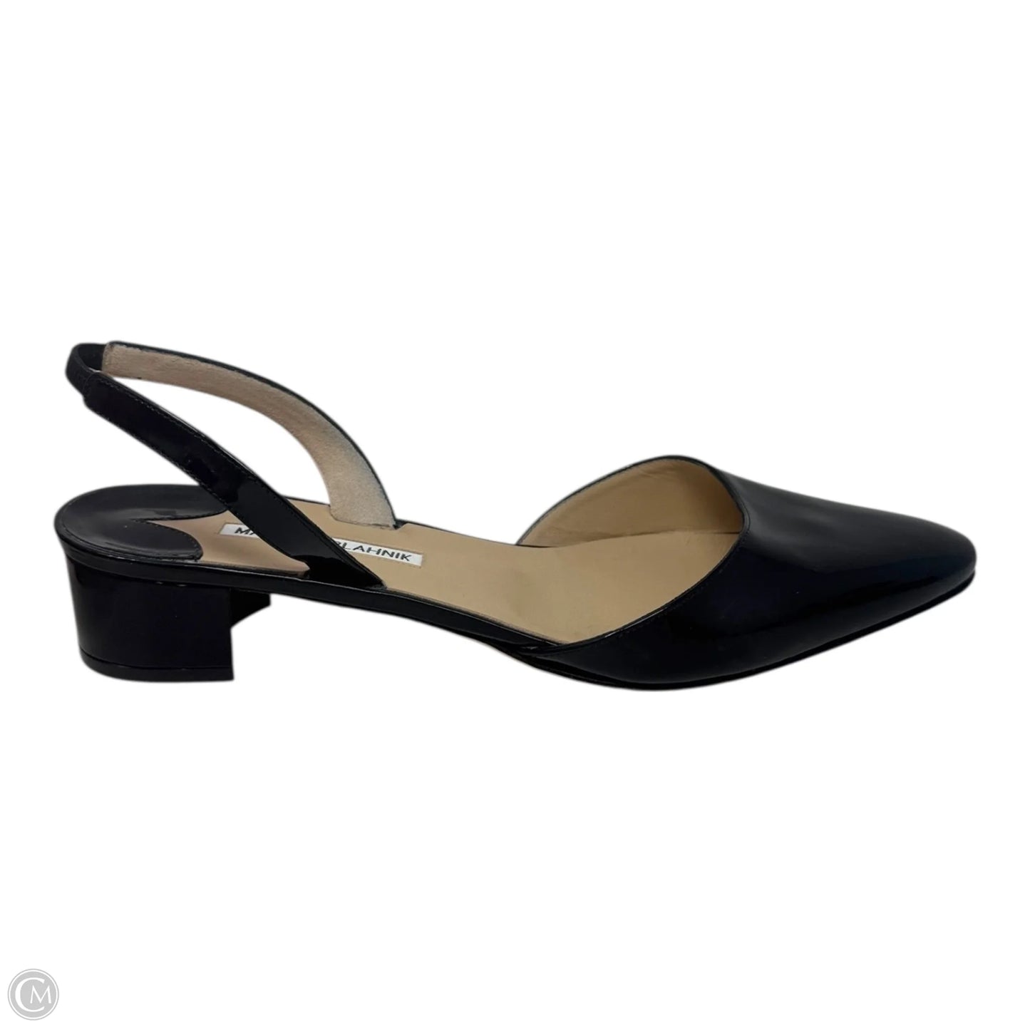 Aspro Patent Slingback Shoes Luxury Designer By Manolo Blahnik In Black, Size: 9.5 (IT 39.5)