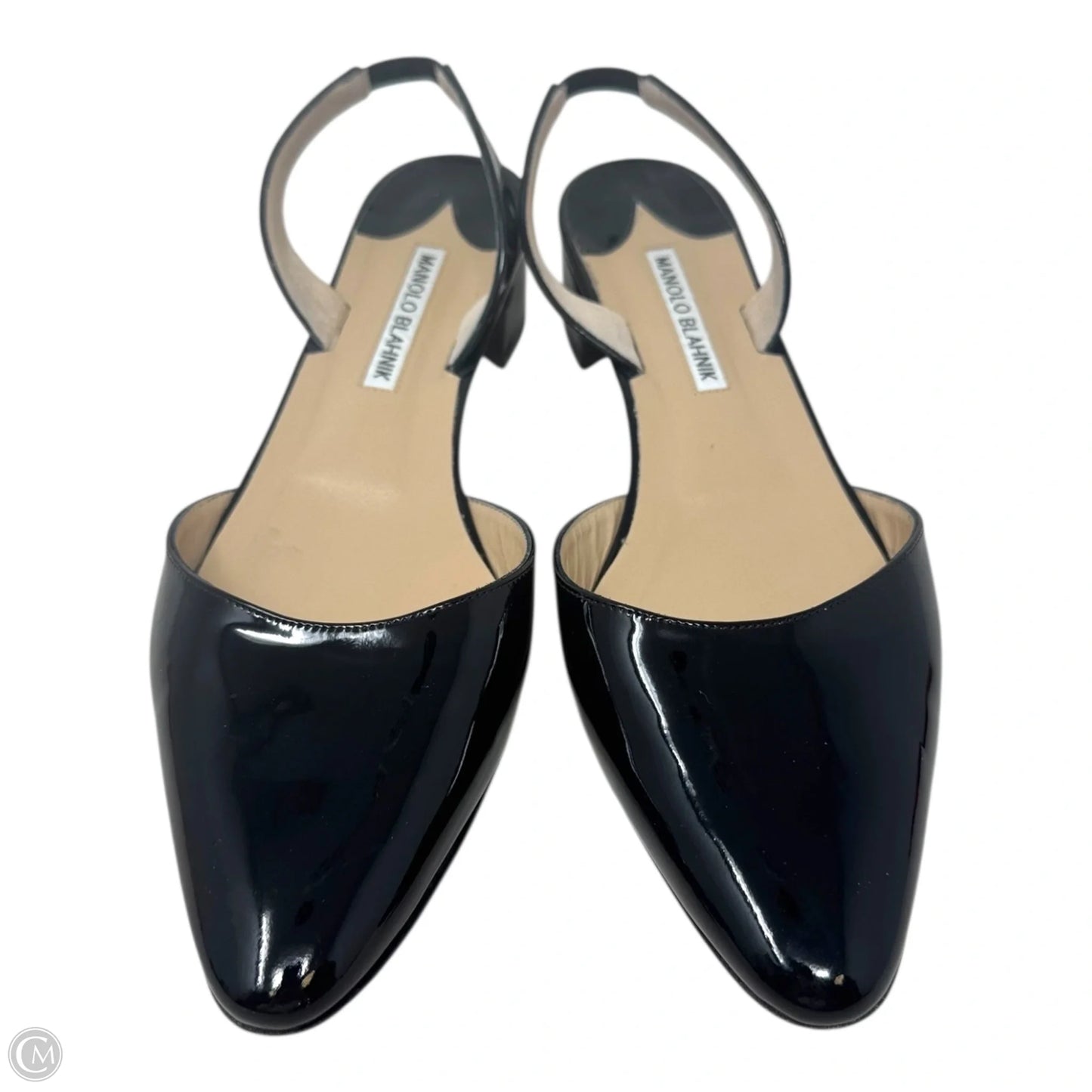 Aspro Patent Slingback Shoes Luxury Designer By Manolo Blahnik In Black, Size: 9.5 (IT 39.5)