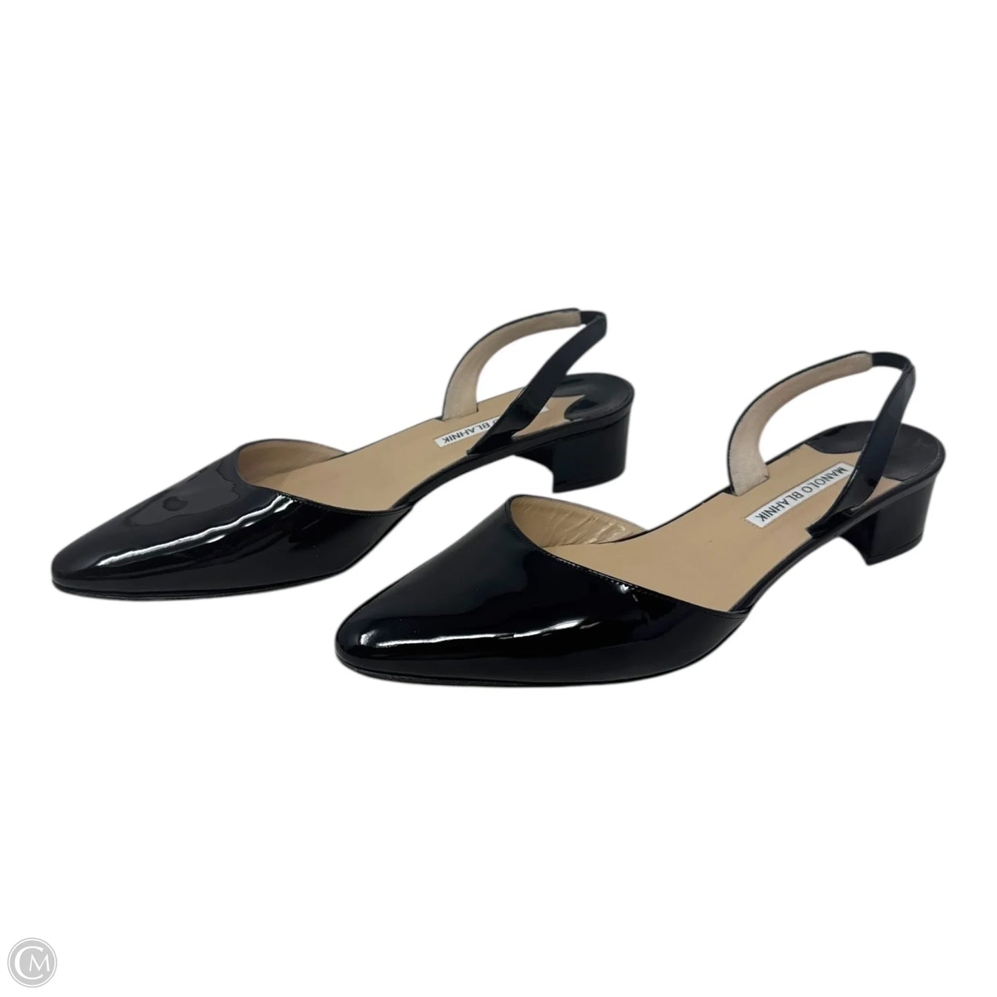 Aspro Patent Slingback Shoes Luxury Designer By Manolo Blahnik In Black, Size: 9.5 (IT 39.5)
