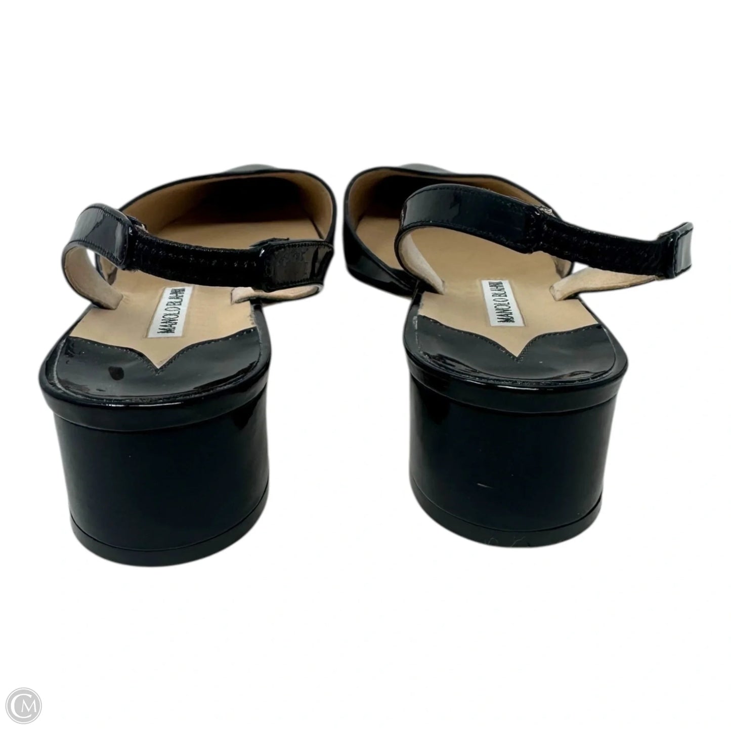 Aspro Patent Slingback Shoes Luxury Designer By Manolo Blahnik In Black, Size: 9.5 (IT 39.5)