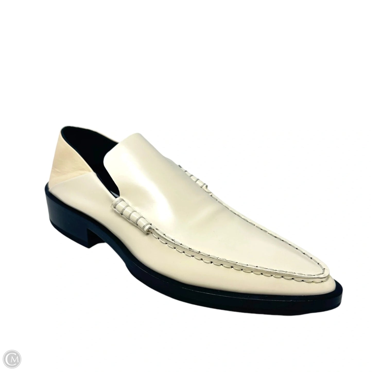Moccasino Pointed Toe Leather Loafers Luxury Designer By Jil Sander In Bone, Size: 6