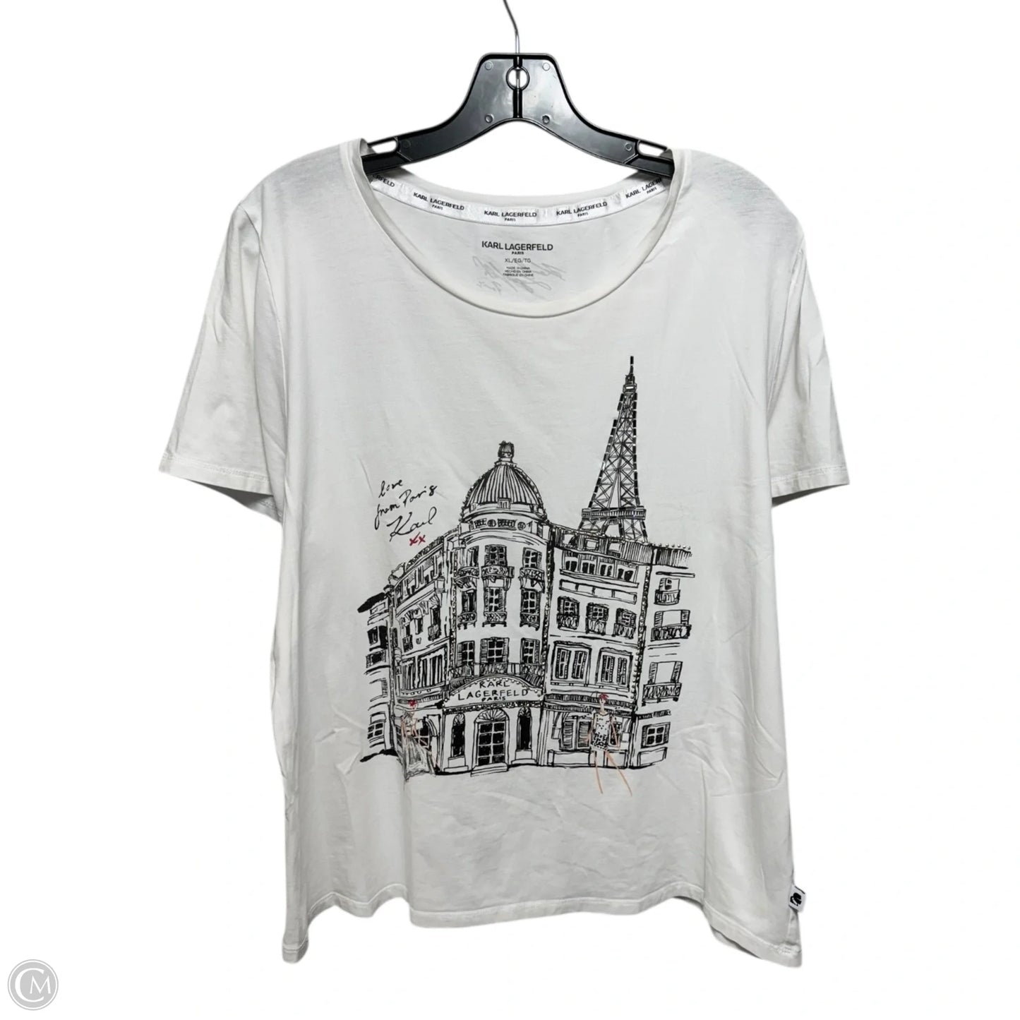 Top Short Sleeve Designer By Karl Lagerfeld In Black & White, Size: Xl