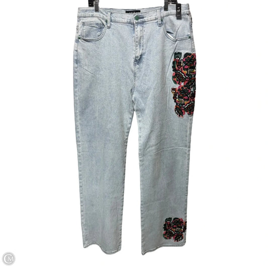 Hidden Faces Embroidery Detailed Straight Leg Jeans By Akira In Blue Denim, Size: 17/32