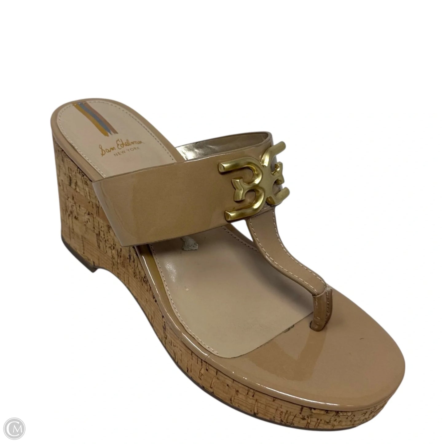 Yardlie Patent Cork Platform Wedge Sandals By Sam Edelman In Tan, Size: 6.5