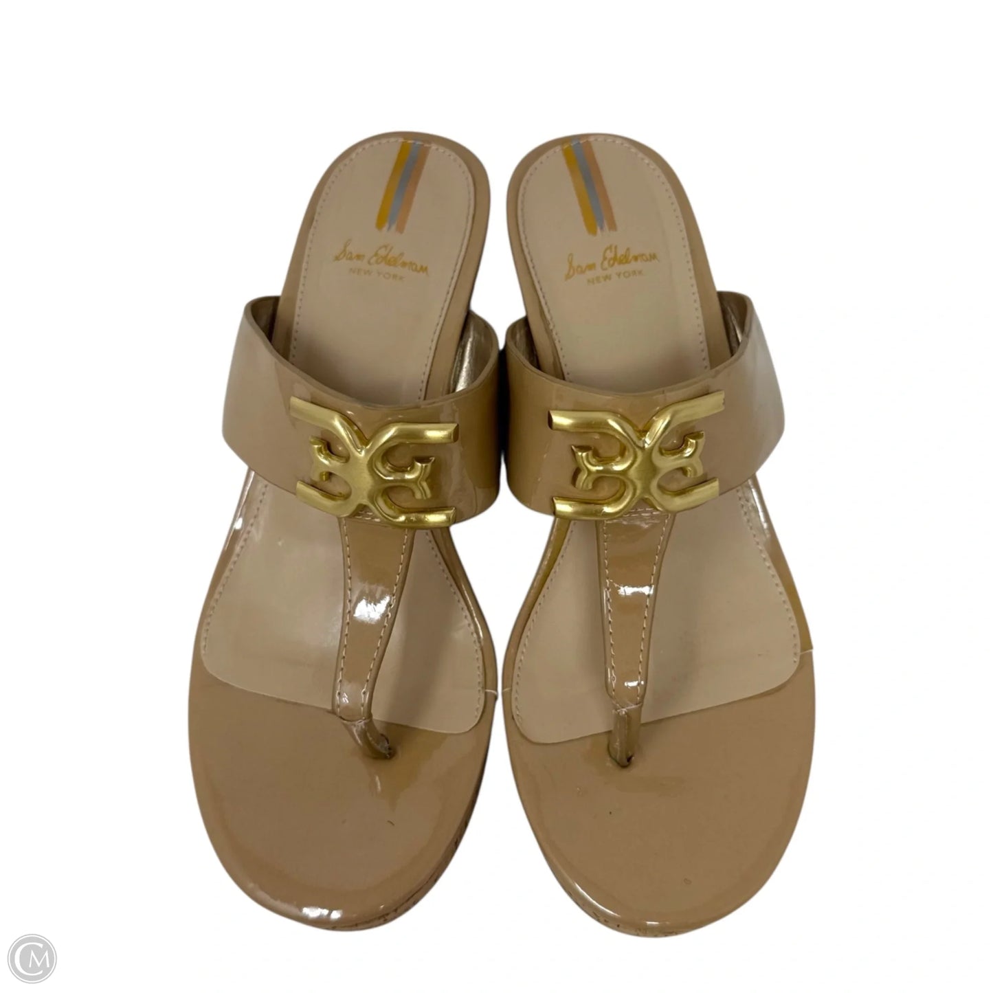 Yardlie Patent Cork Platform Wedge Sandals By Sam Edelman In Tan, Size: 6.5