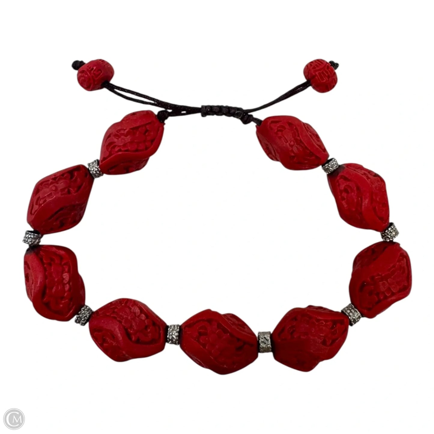 Carved Red Bead Slider Bracelet