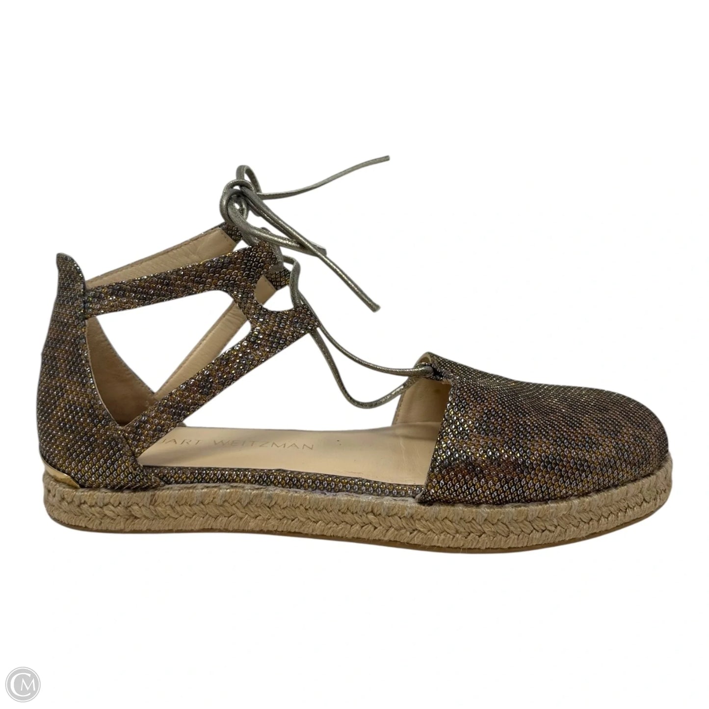 Walkmyway Lace Up Espadrille Shoes Designer By Stuart Weitzman In Metallic Leopard, Size: 7