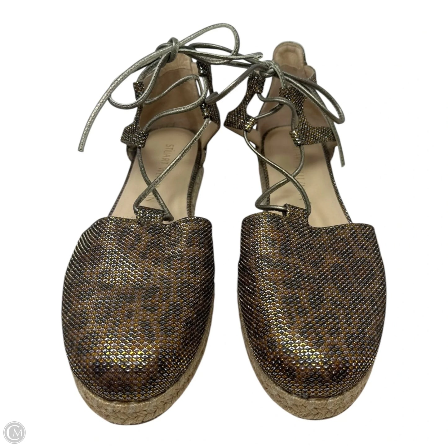 Walkmyway Lace Up Espadrille Shoes Designer By Stuart Weitzman In Metallic Leopard, Size: 7