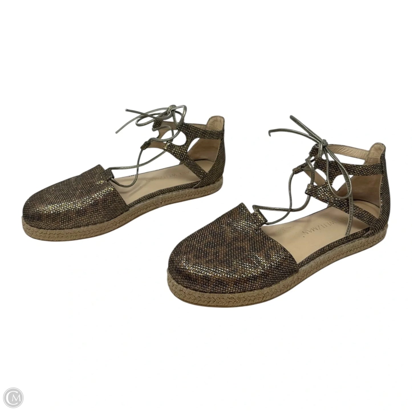 Walkmyway Lace Up Espadrille Shoes Designer By Stuart Weitzman In Metallic Leopard, Size: 7