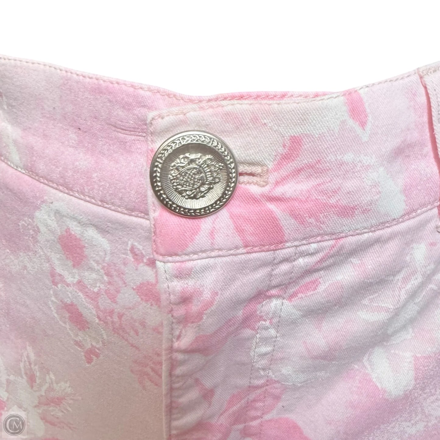 Straight Leg High Rise Pants In Pink Floral Print Designer By Escada In Pink, Size: 6