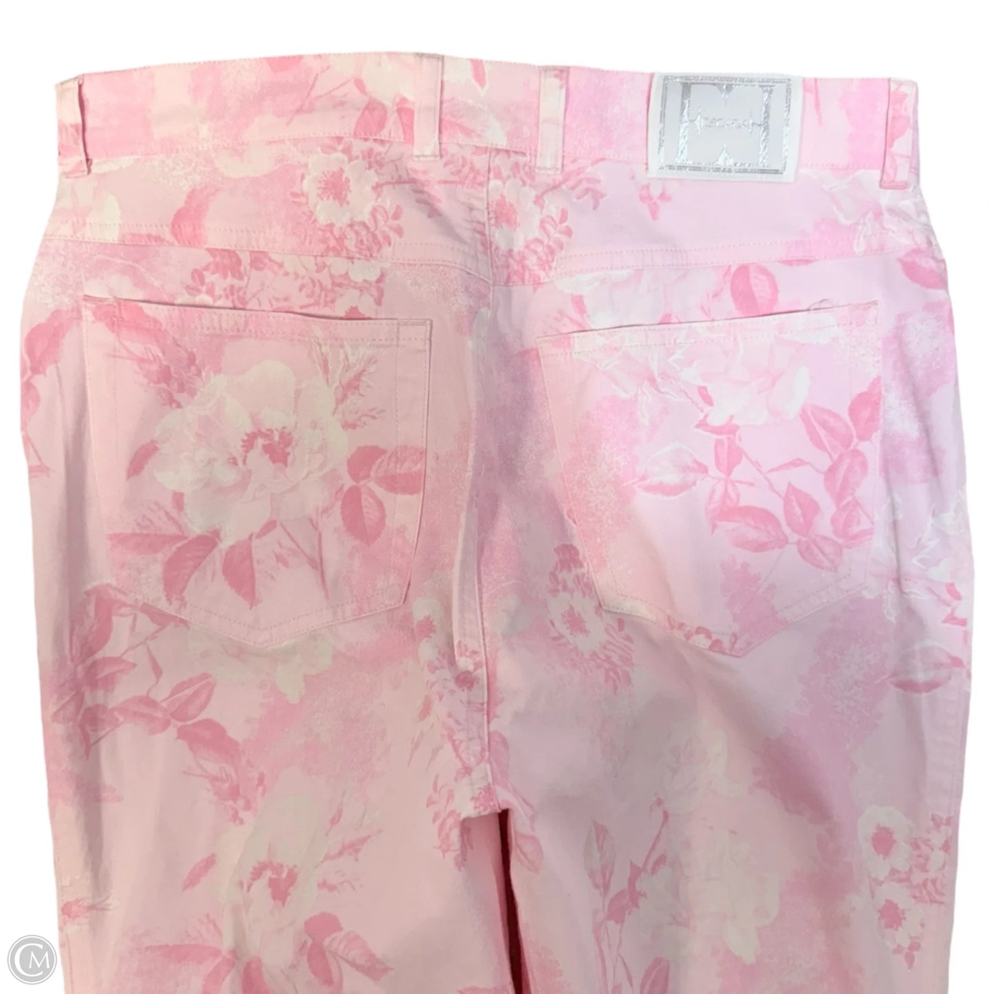 Straight Leg High Rise Pants In Pink Floral Print Designer By Escada In Pink, Size: 6