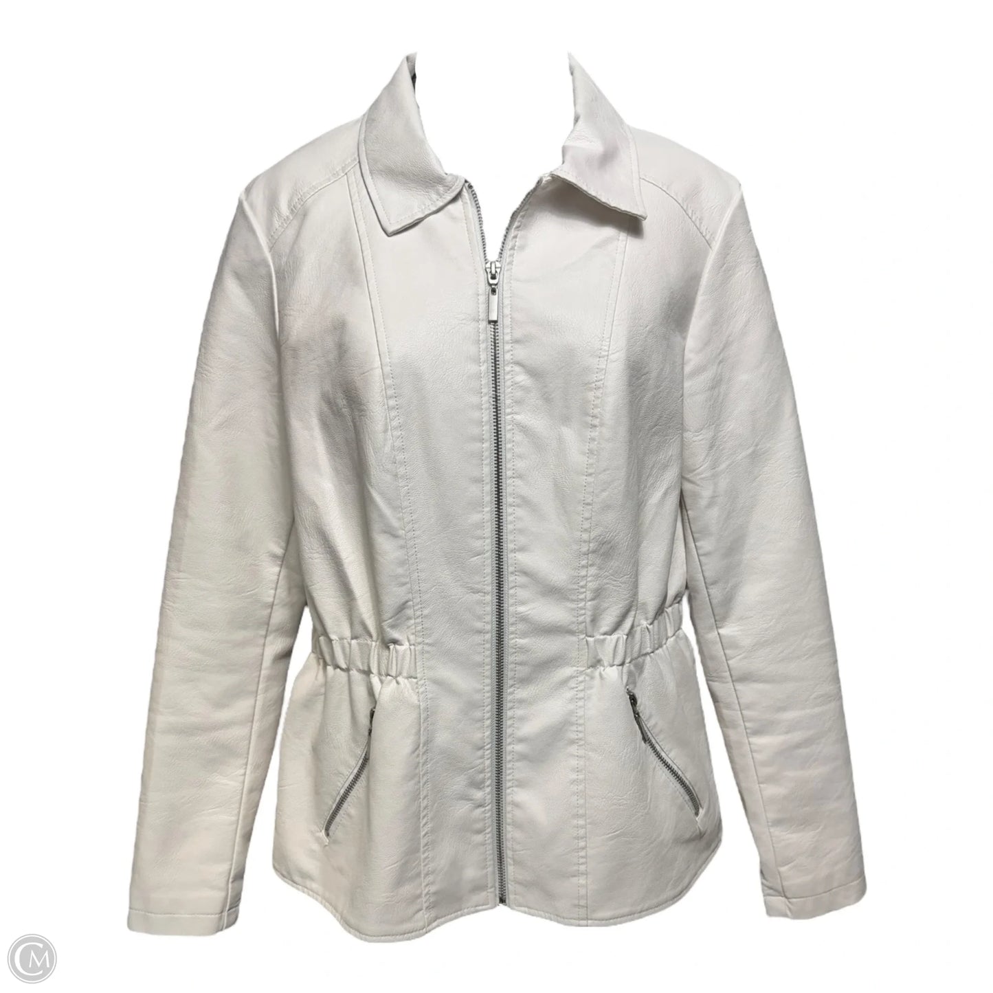 Faux Leather Jacket Moto By Baccini In White, Size: M