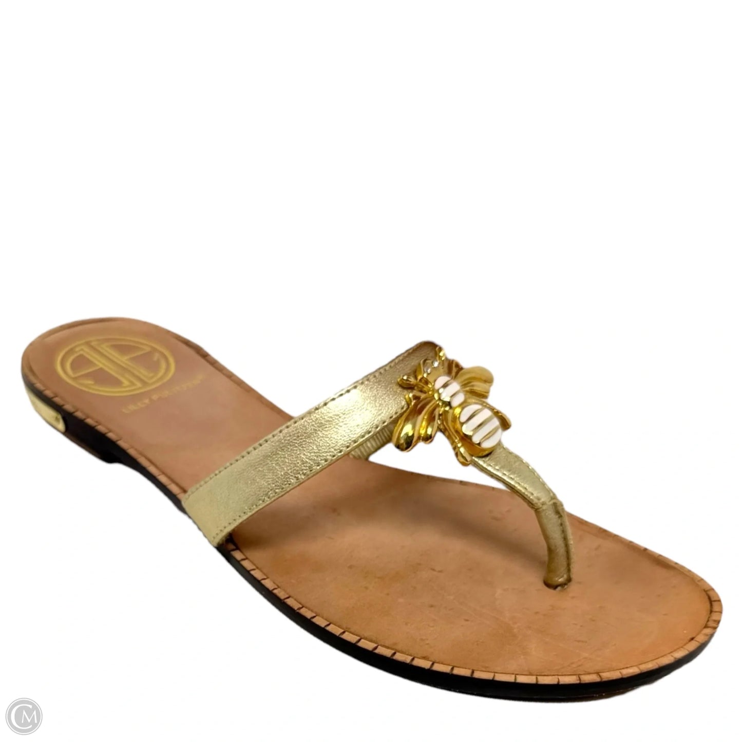 Vintage Rare Palm Beach Bee Leather Thong Sandals Designer By Lilly Pulitzer In Gold, Size: 6.5