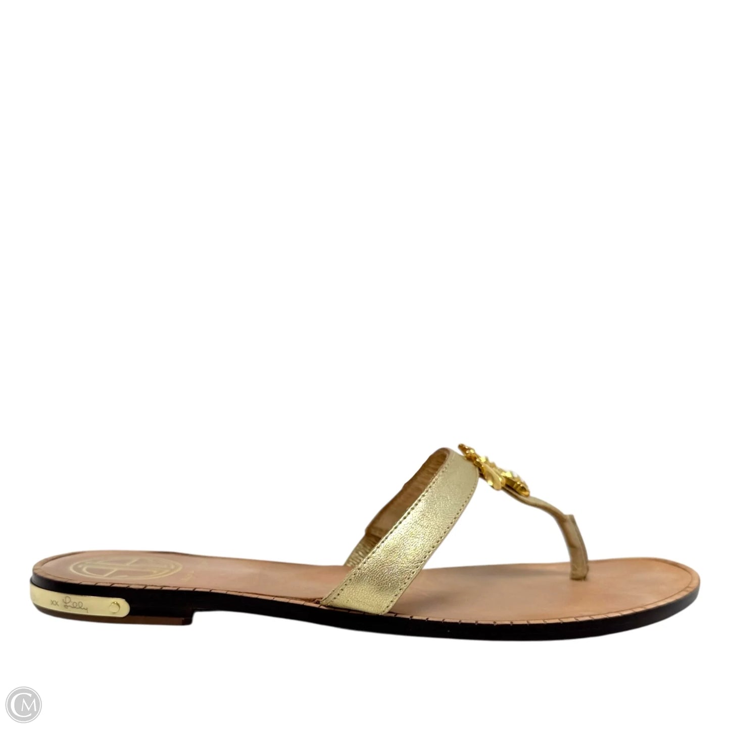 Vintage Rare Palm Beach Bee Leather Thong Sandals Designer By Lilly Pulitzer In Gold, Size: 6.5