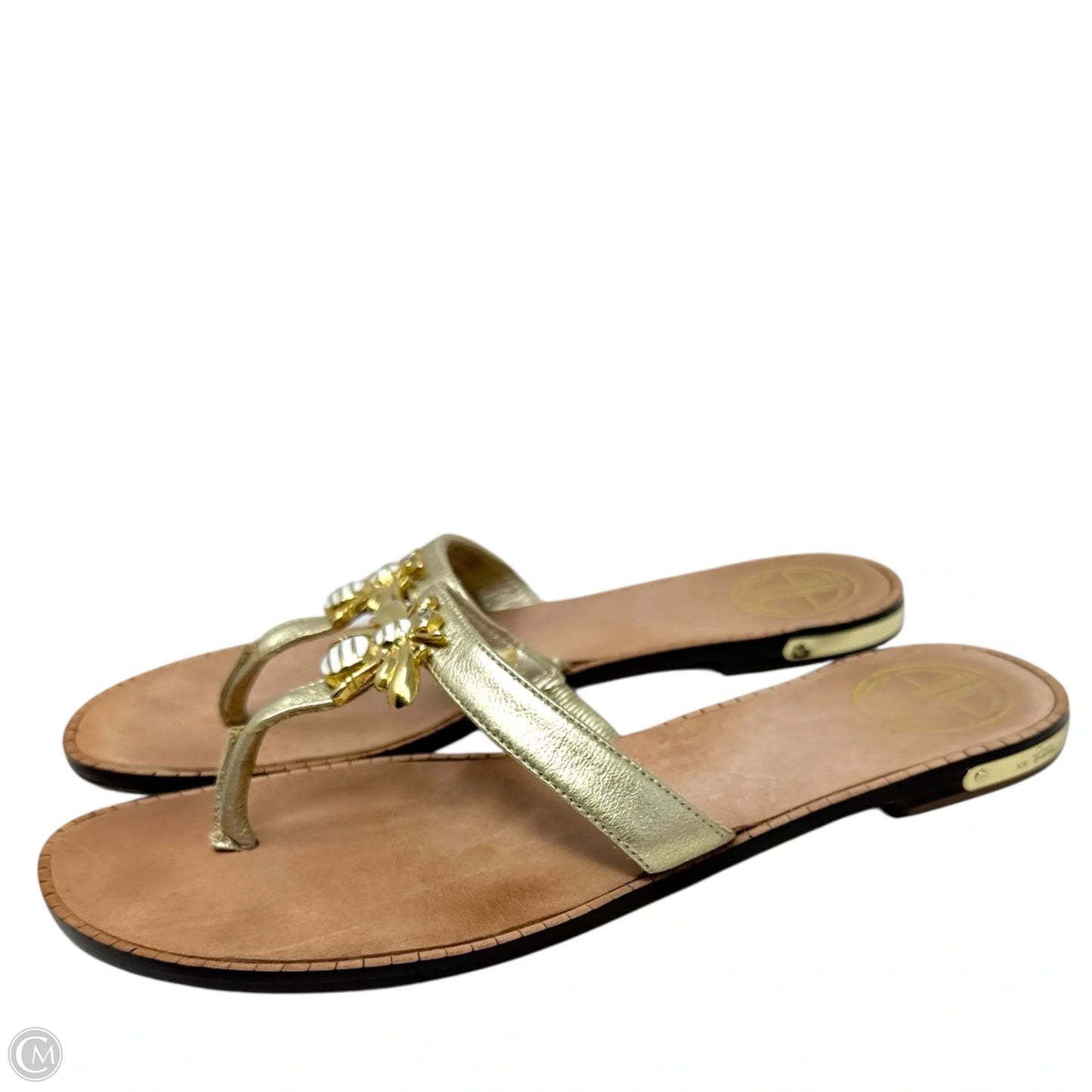 Vintage Rare Palm Beach Bee Leather Thong Sandals Designer By Lilly Pulitzer In Gold, Size: 6.5