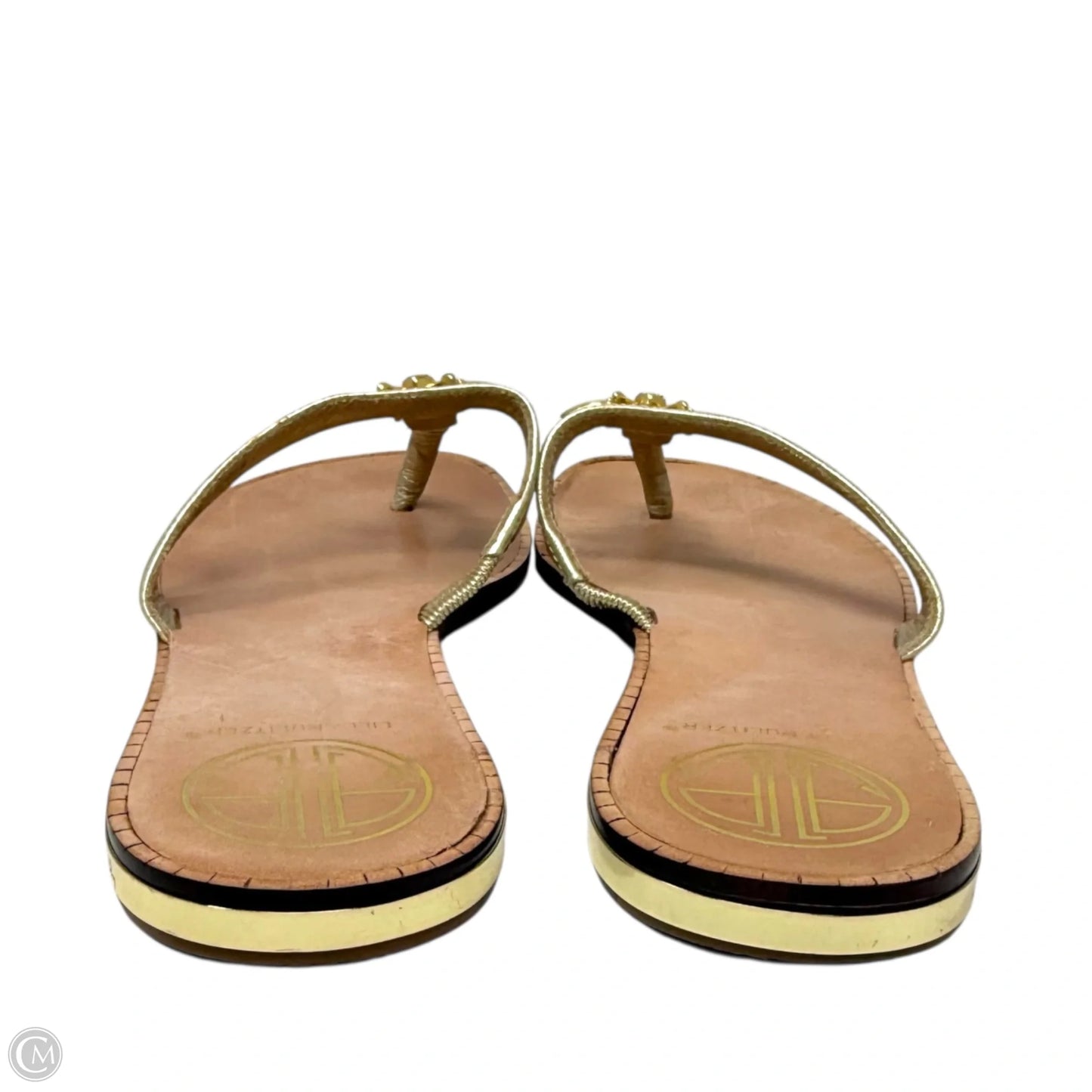 Vintage Rare Palm Beach Bee Leather Thong Sandals Designer By Lilly Pulitzer In Gold, Size: 6.5