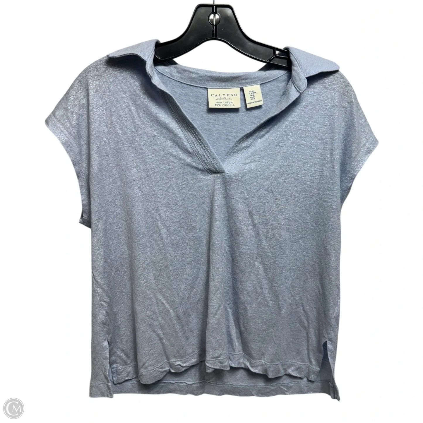Linen Blend Top Short Sleeve By Calypso St Barth In Blue, Size: M