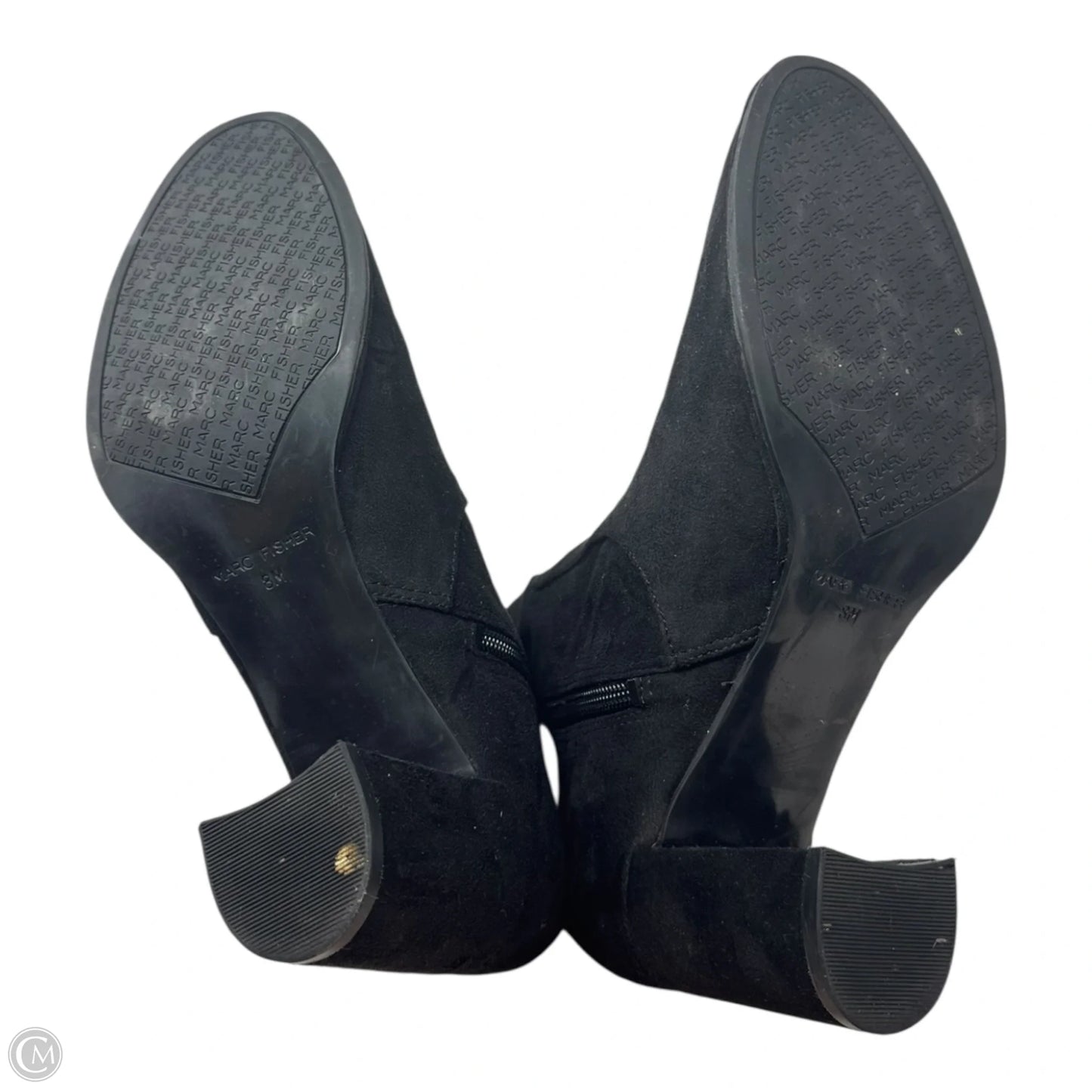 Faux Suede Boots Ankle Heels By Marc Fisher In Black, Size: 8