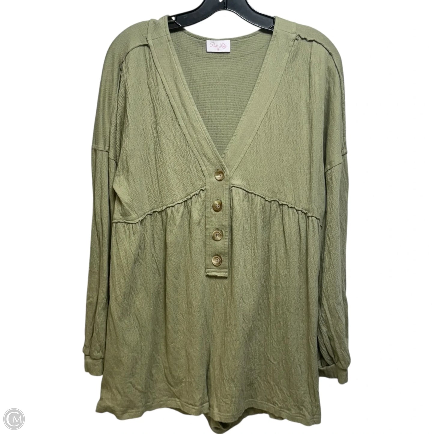 Long Sleeve Romper By Pink Lily In Green, Size: M
