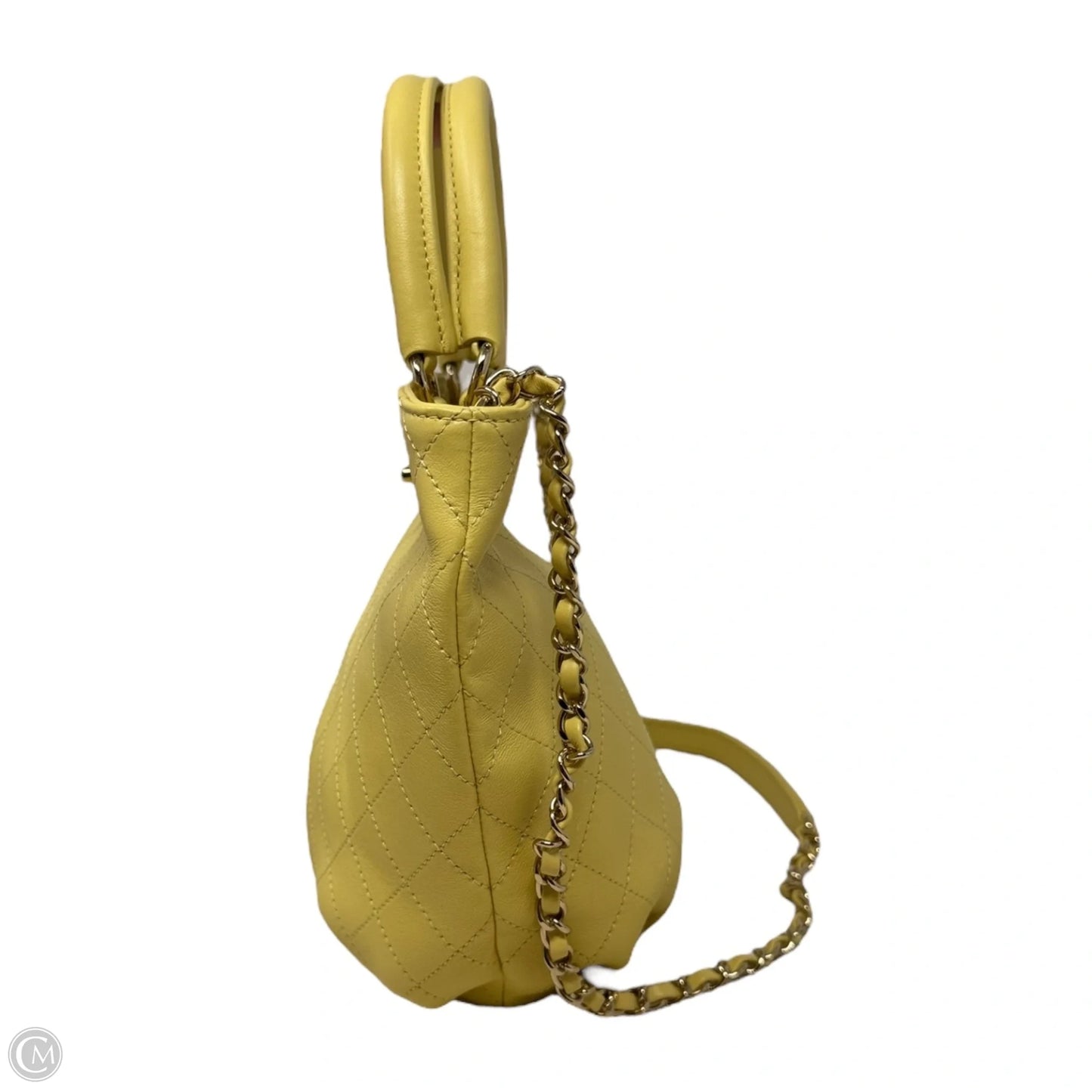 Limited Edition CC Lock Chain Handle Bucket Tote In Light Yellow Soft Quilted Lambskin Luxury Designer By Chanel, Size: Medium