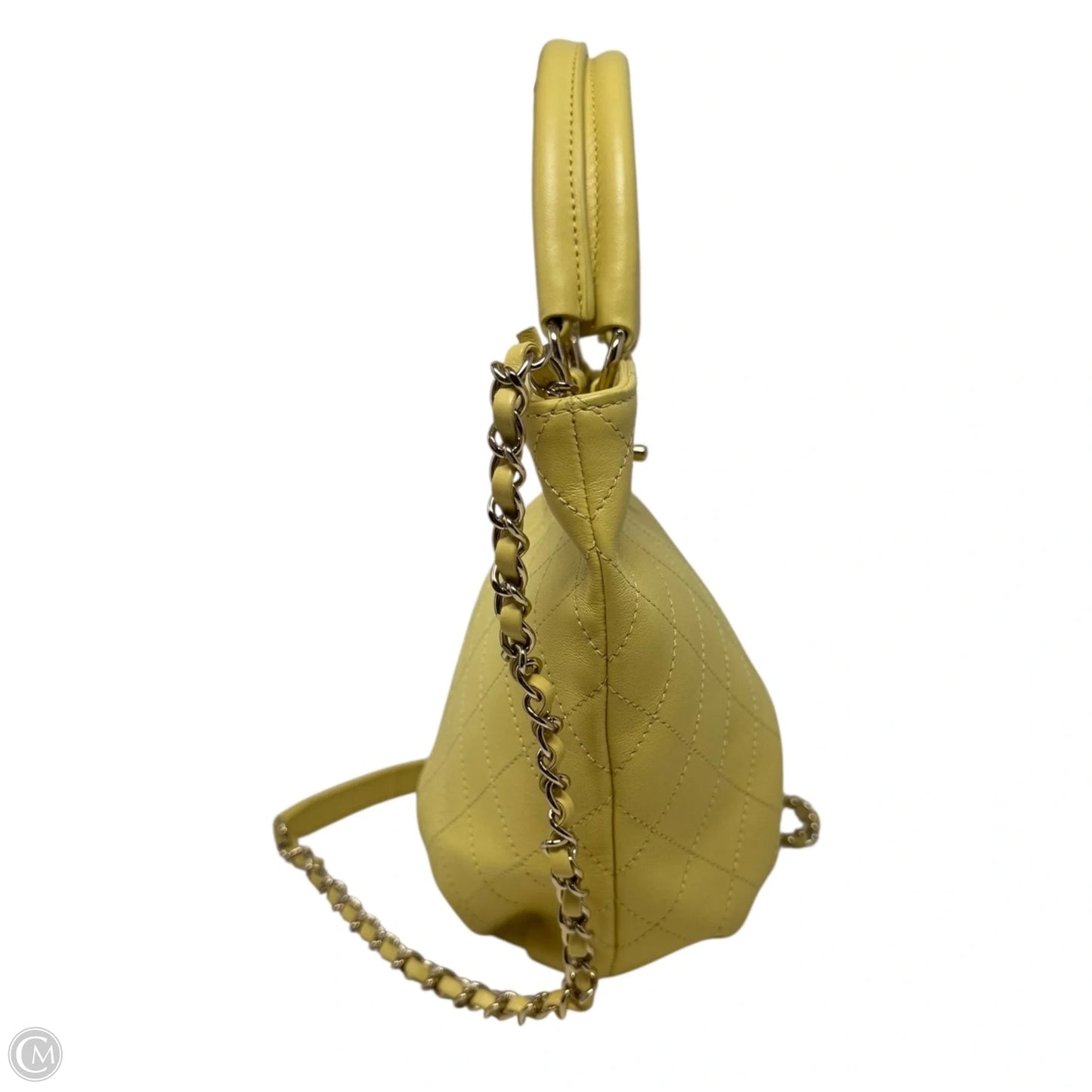 Limited Edition CC Lock Chain Handle Bucket Tote In Light Yellow Soft Quilted Lambskin Luxury Designer By Chanel, Size: Medium