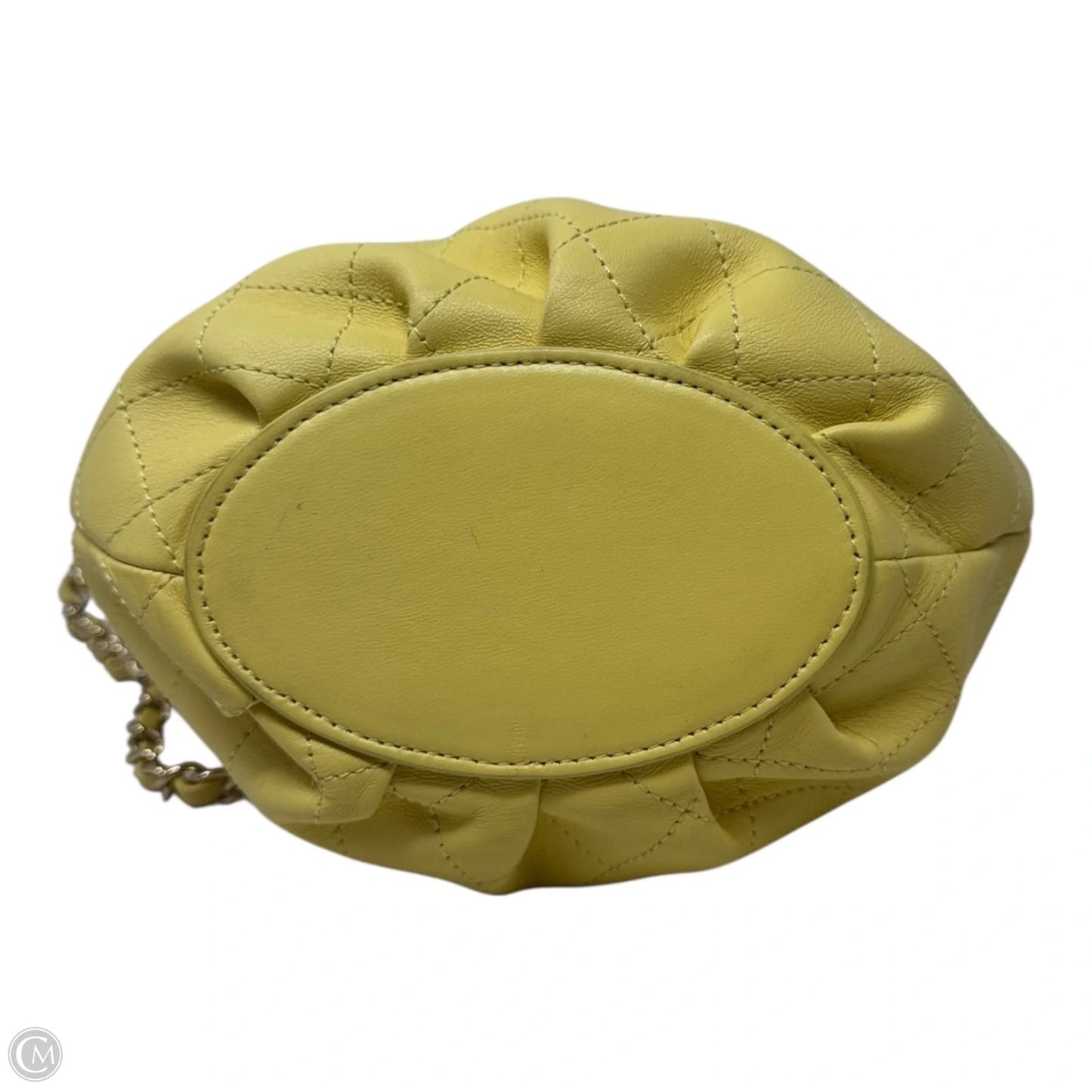 Limited Edition CC Lock Chain Handle Bucket Tote In Light Yellow Soft Quilted Lambskin Luxury Designer By Chanel, Size: Medium