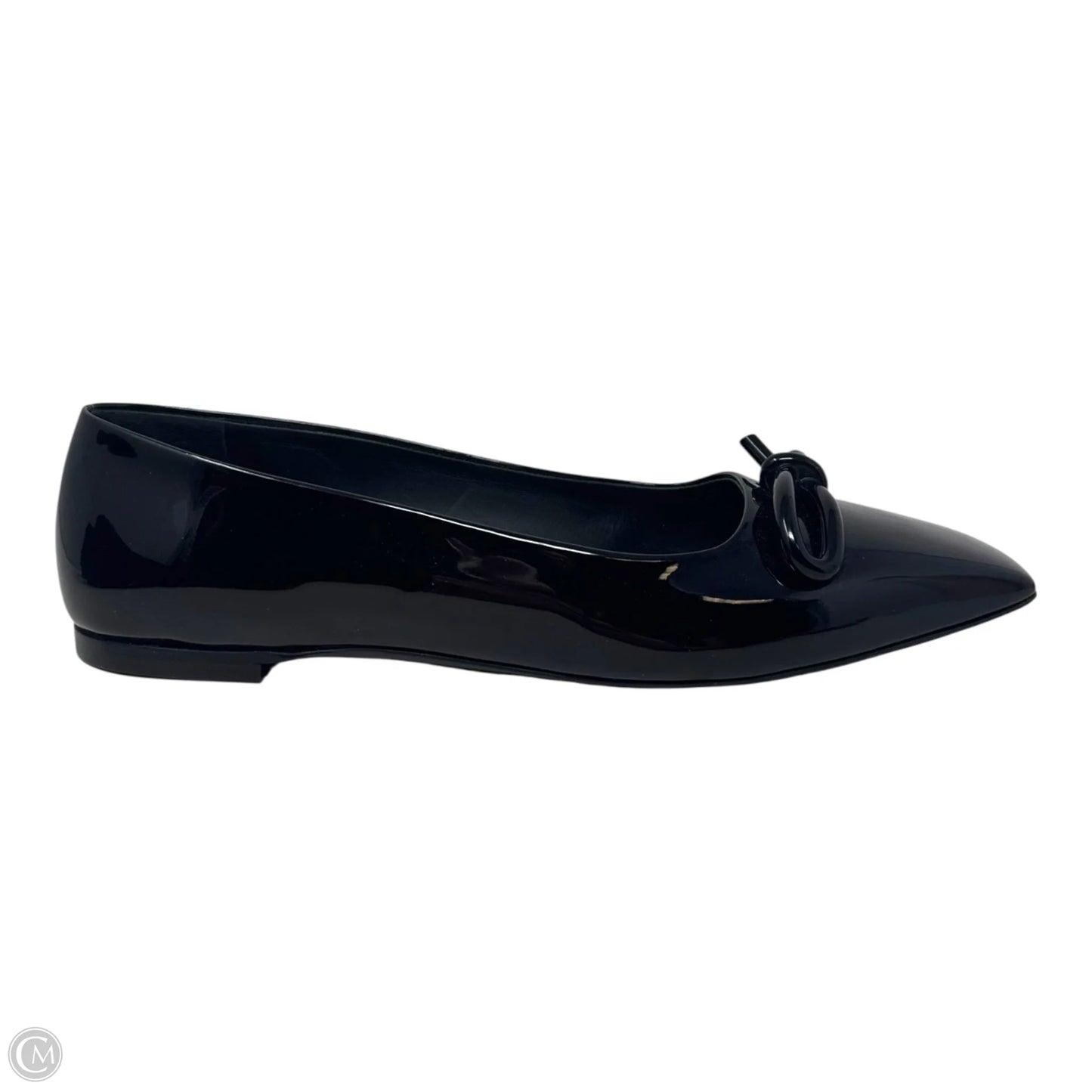 Annie Patent Flats Shoes Luxury Designer By Ferragamo In Black, Size: 8.5