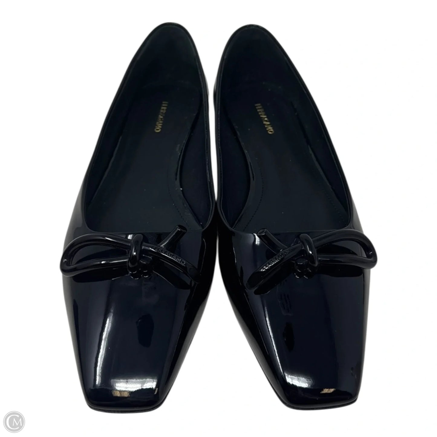 Annie Patent Flats Shoes Luxury Designer By Ferragamo In Black, Size: 8.5