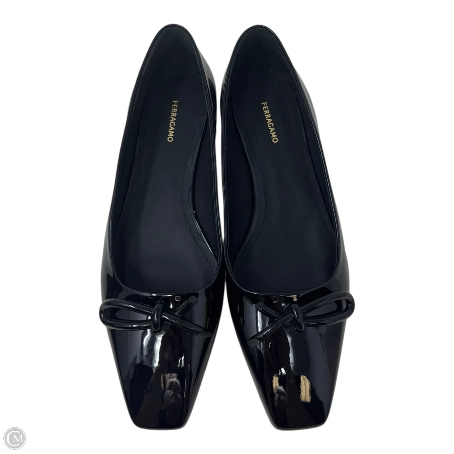 Annie Patent Flats Shoes Luxury Designer By Ferragamo In Black, Size: 8.5