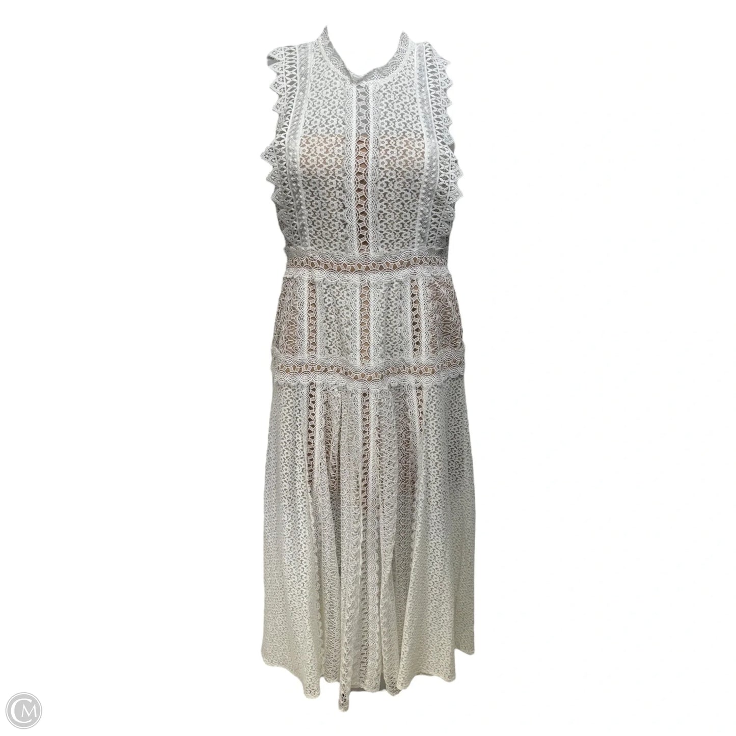 White Lace Panel Midi Dress By Self Portrait In White, Size: 10