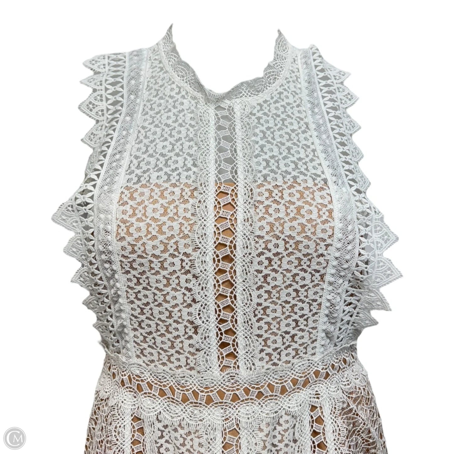 White Lace Panel Midi Dress By Self Portrait In White, Size: 10
