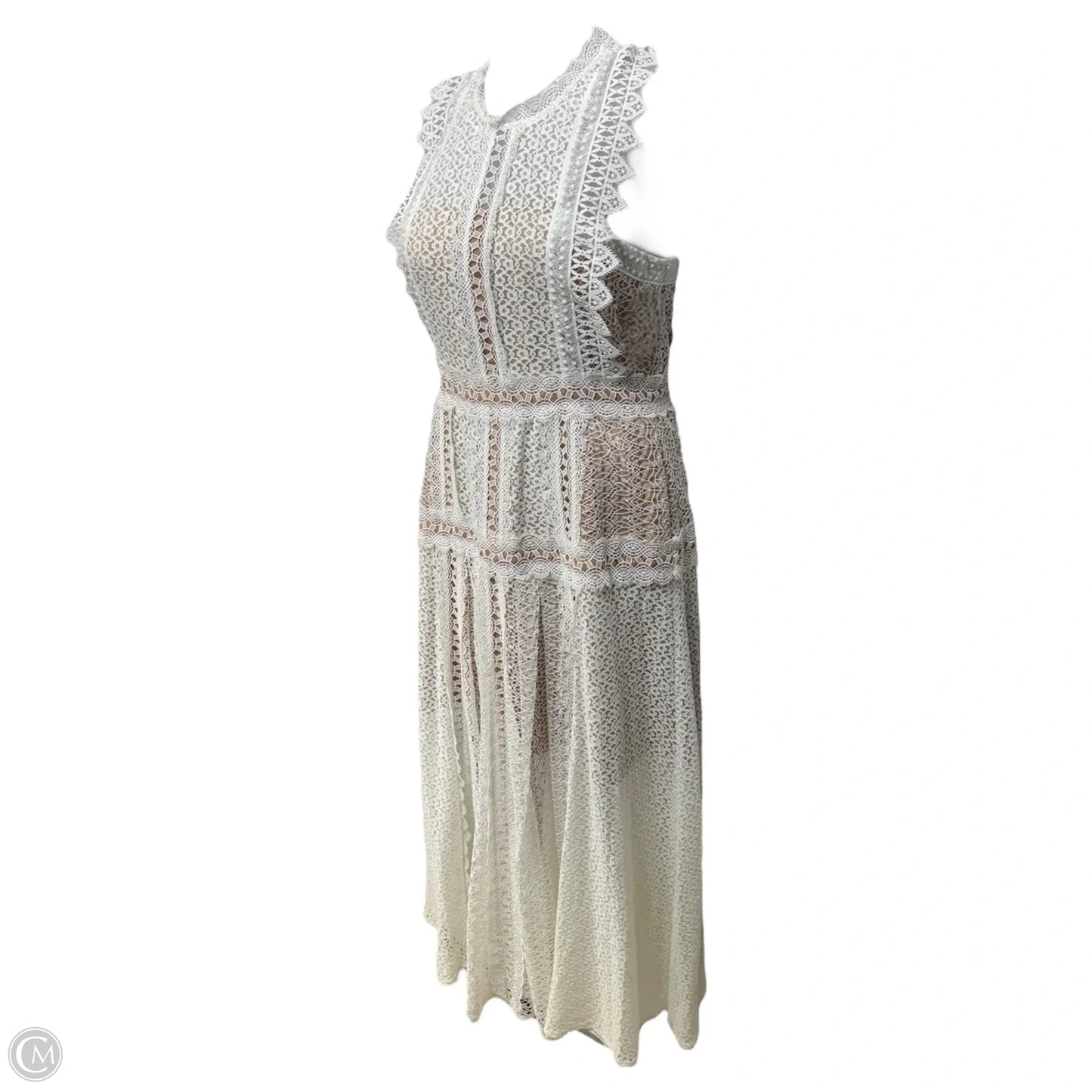 White Lace Panel Midi Dress By Self Portrait In White, Size: 10