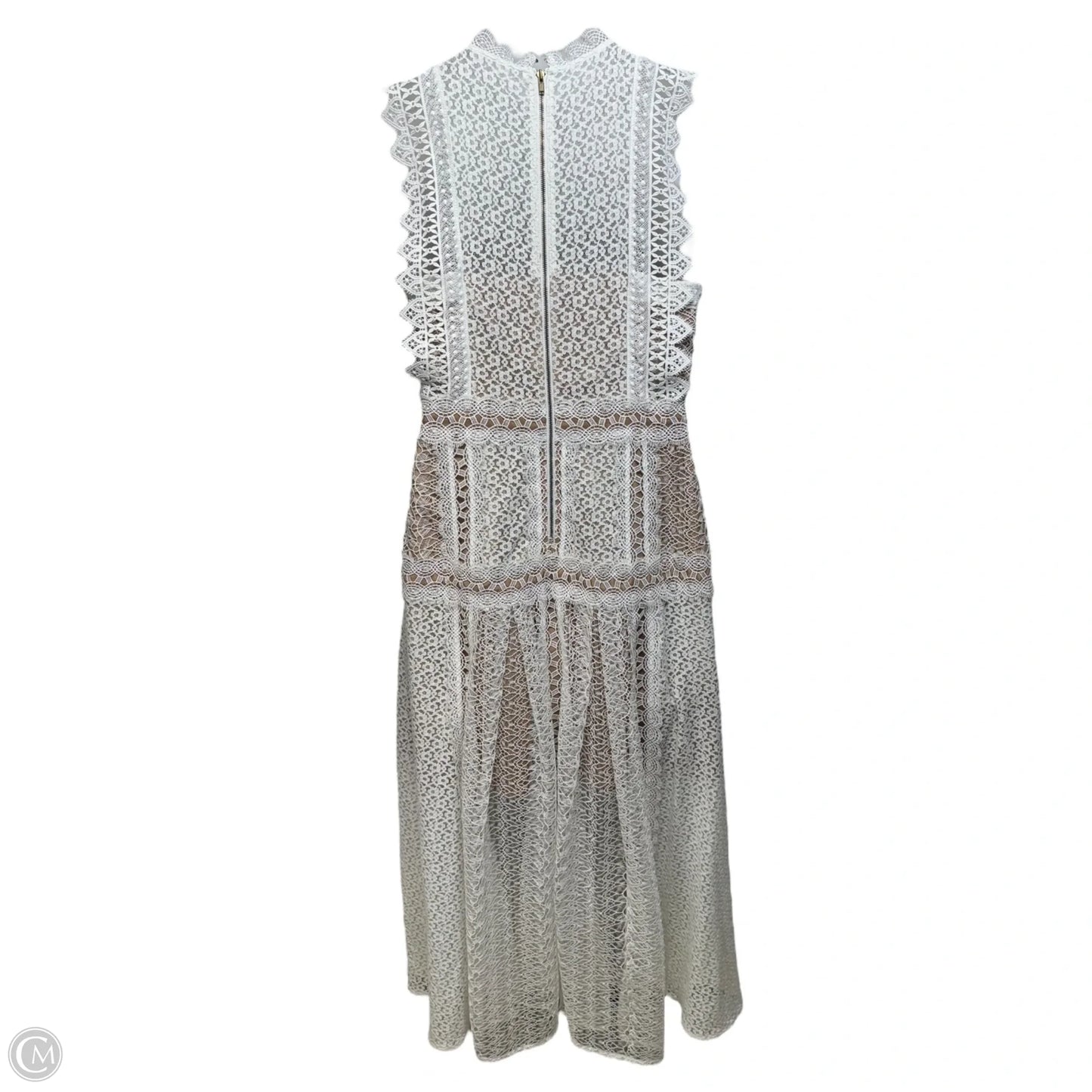 White Lace Panel Midi Dress By Self Portrait In White, Size: 10