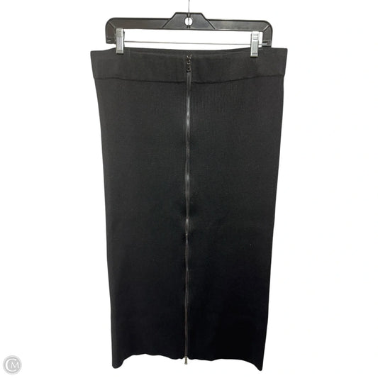 Ribbed Knit Zip Skirt Midi By Ann Taylor In Black, Size: L