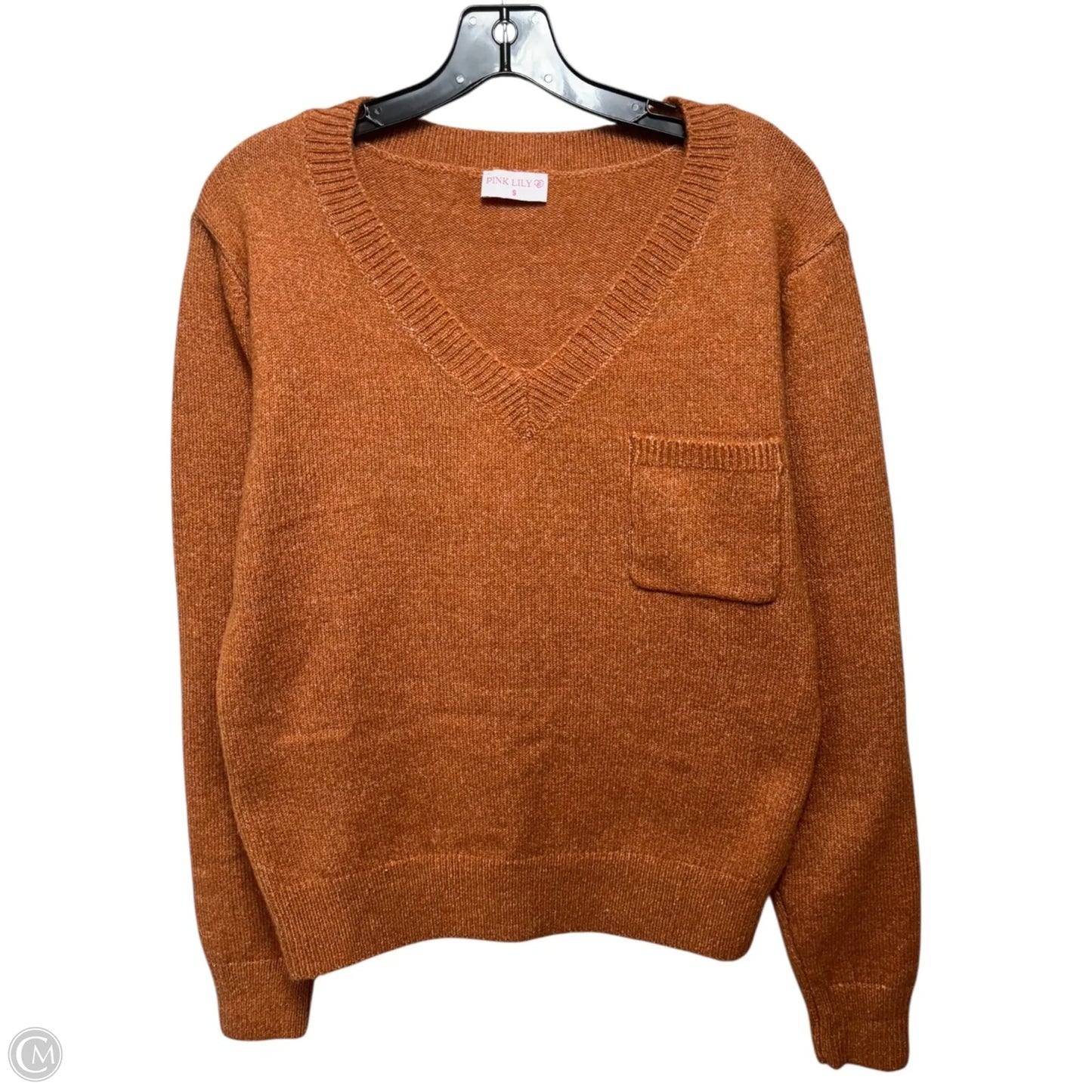 Cozy For Keeps V Neck Sweater By Pink Lily In Orange, Size: S