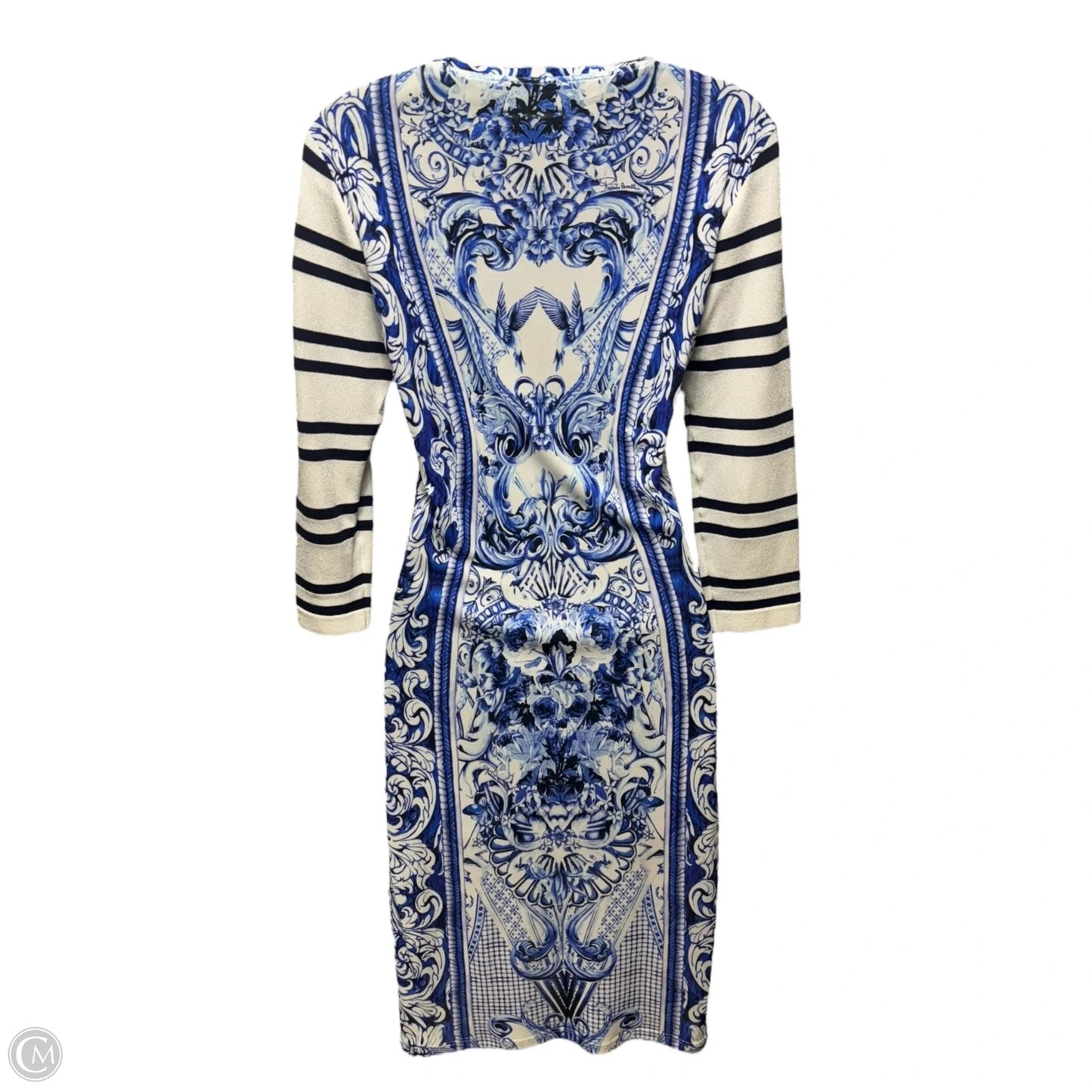 2013 Resort Collection Baroque Porcelain Printed Shift Dress Designer By Roberto Cavalli In Blue & White, Size: 6