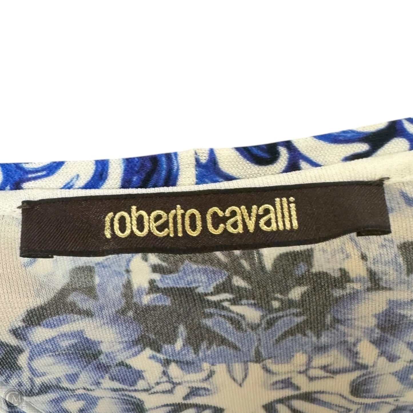 2013 Resort Collection Baroque Porcelain Printed Shift Dress Designer By Roberto Cavalli In Blue & White, Size: 6